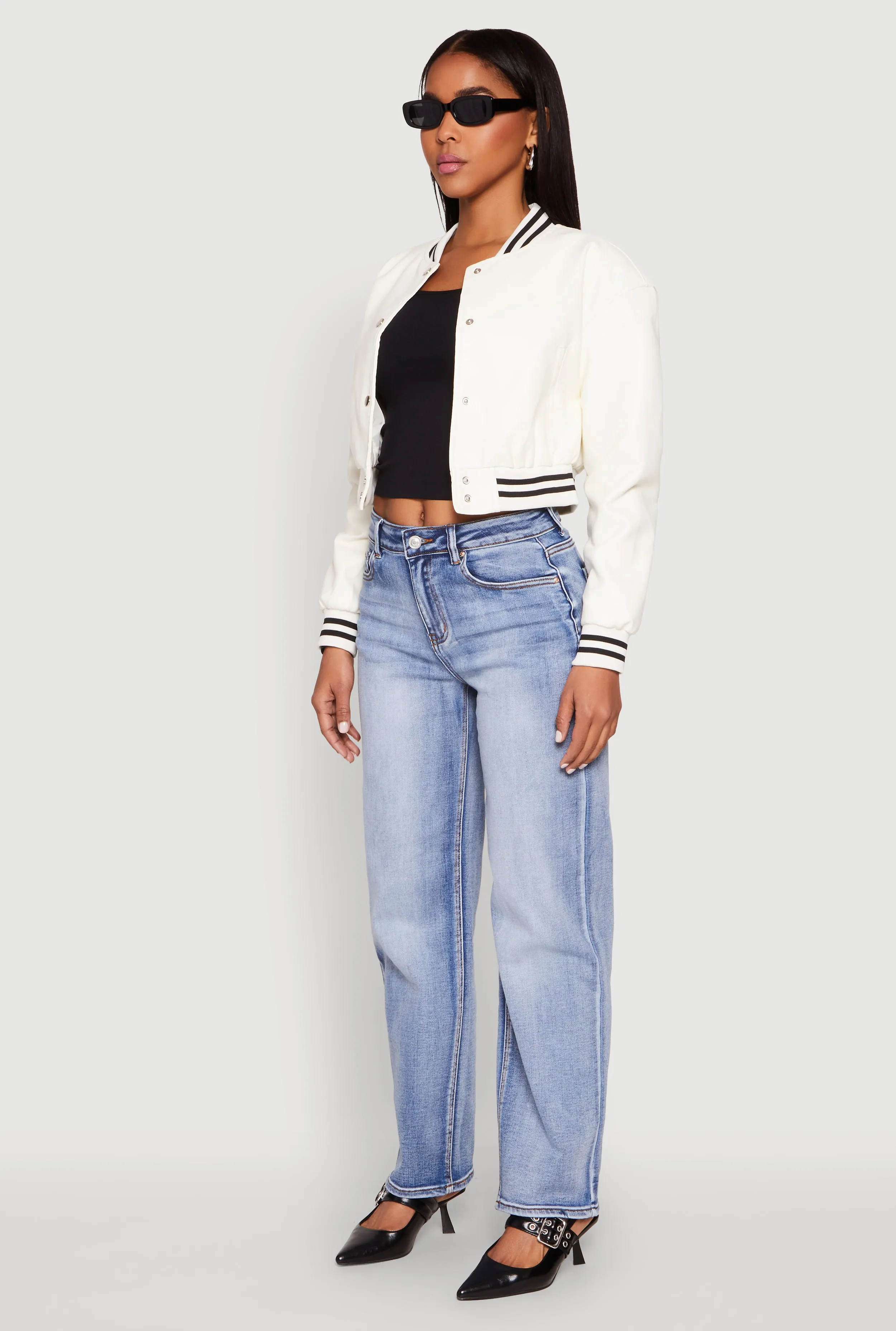 Daisy Faux Leather Cropped Bomber Jacket sold by Rainbow product image thumbnail 5