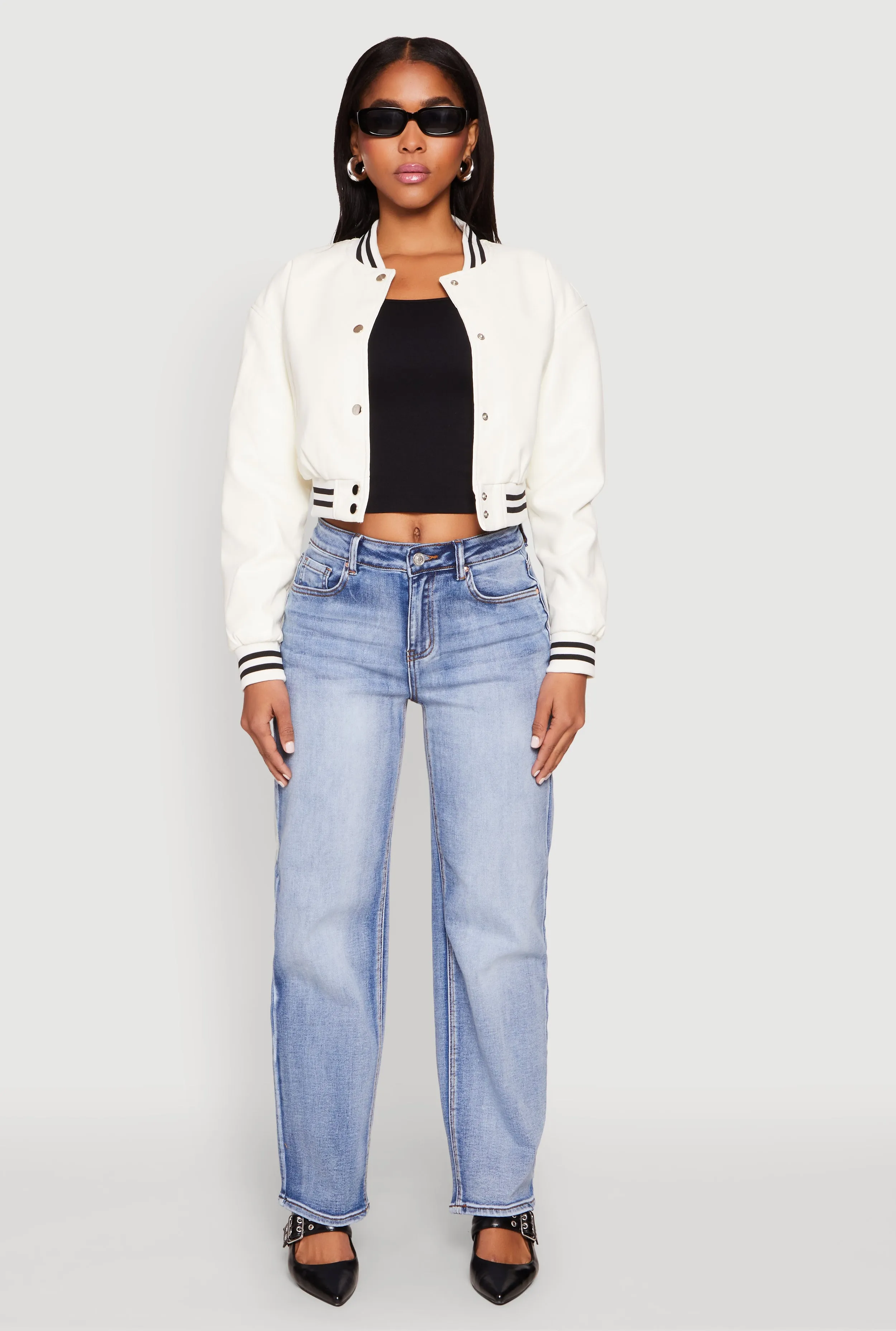 Daisy Faux Leather Cropped Bomber Jacket sold by Rainbow