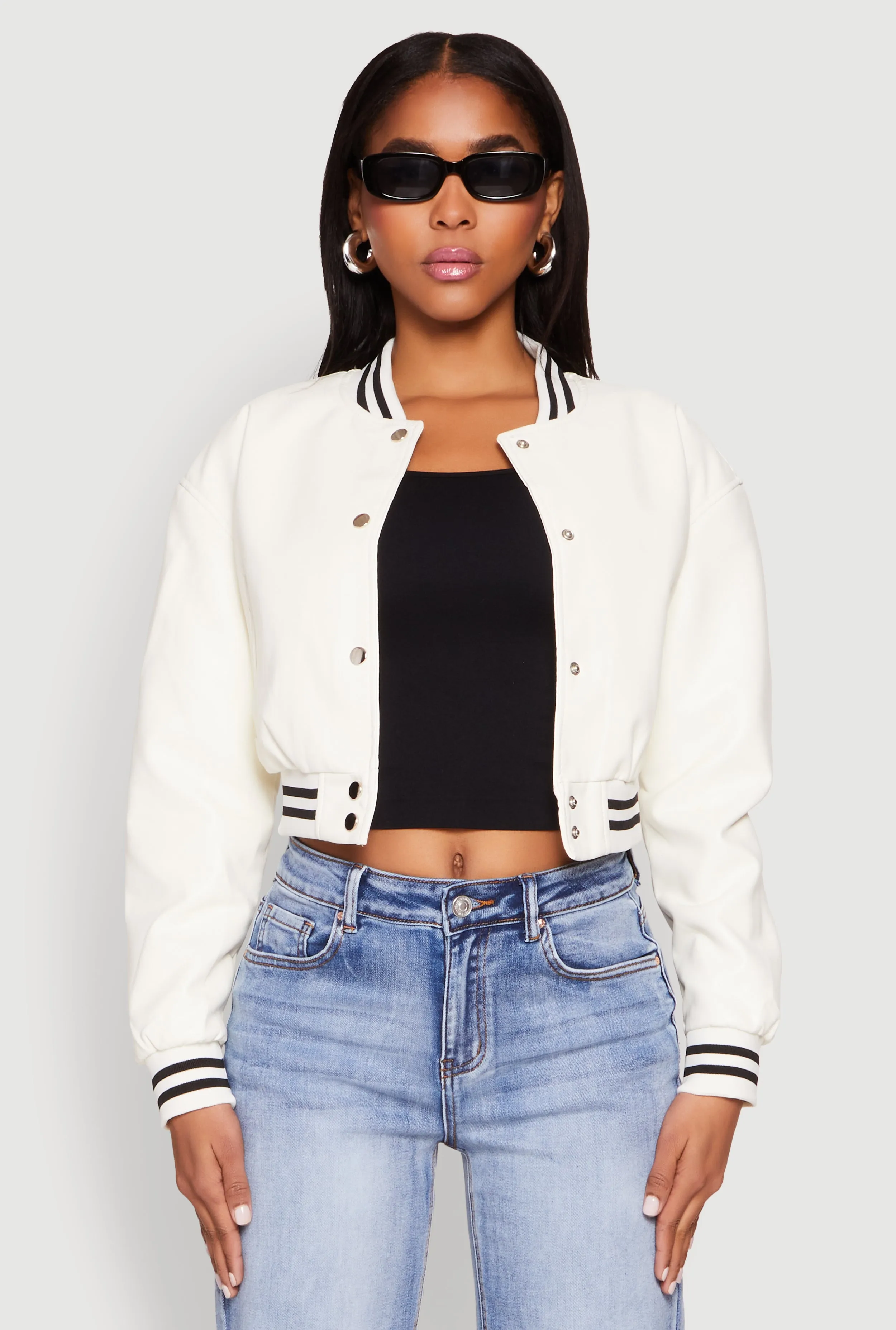 Daisy Faux Leather Cropped Bomber Jacket sold by Rainbow product image thumbnail 2