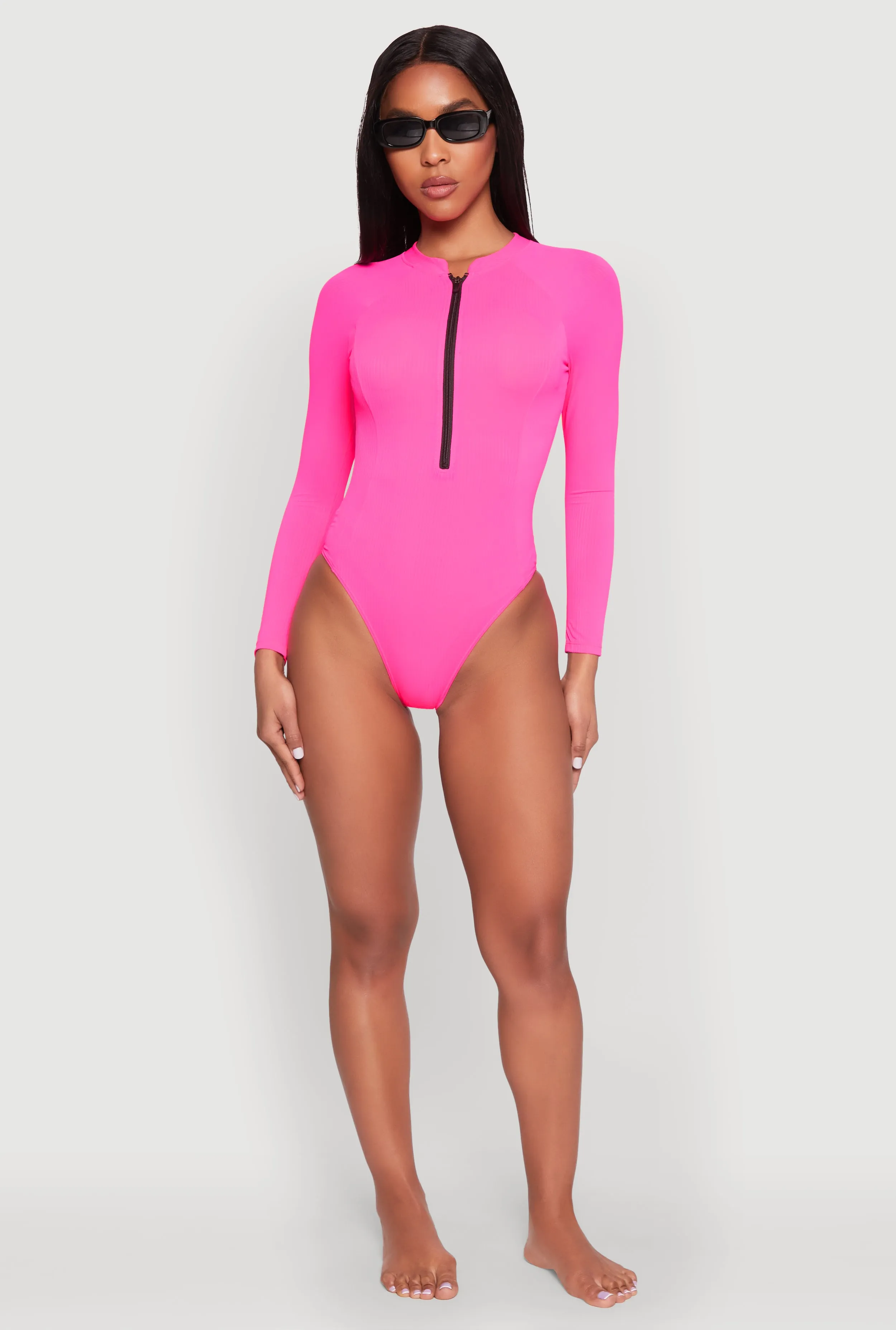Zip Front Rash Guard One Piece Swimsuit sold by Rainbow