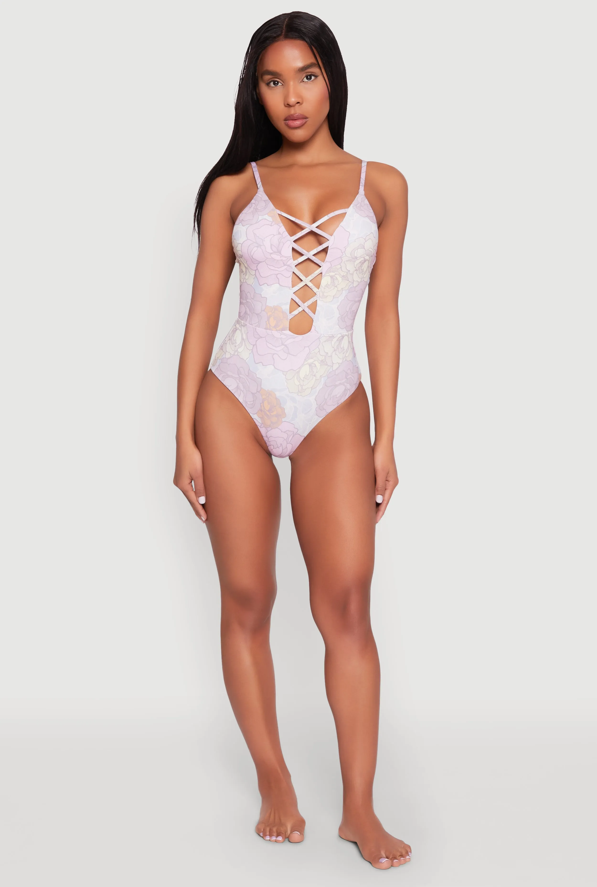 Floral Print Caged Front One Piece Swimsuit sold by Rainbow product image thumbnail 3