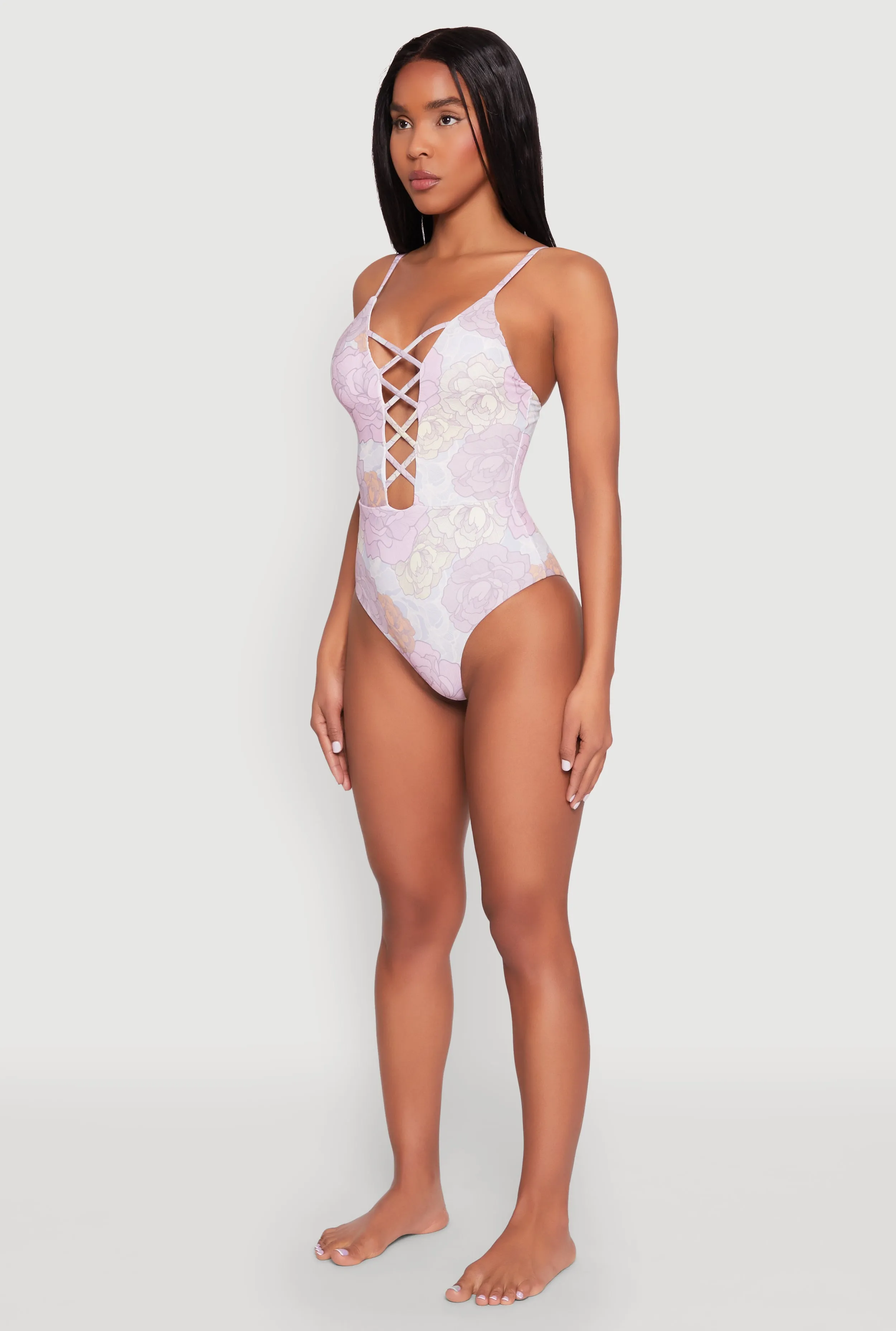 Floral Print Caged Front One Piece Swimsuit sold by Rainbow product image thumbnail 5
