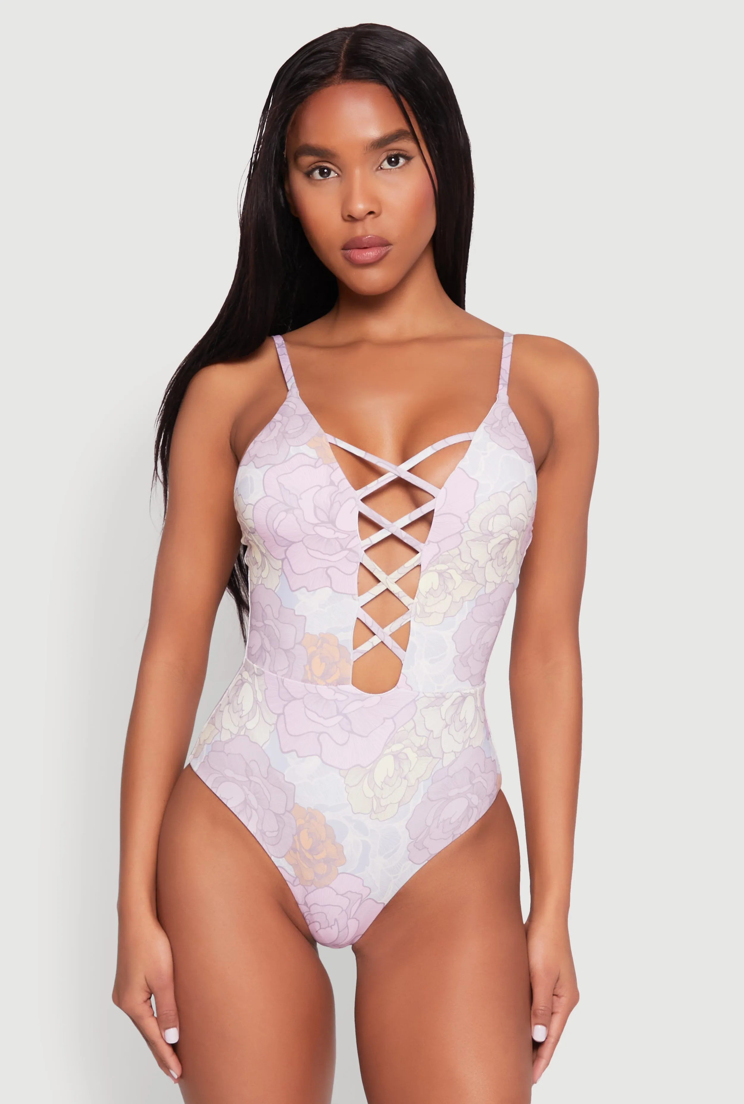 Floral Print Caged Front One Piece Swimsuit sold by Rainbow product image thumbnail 2