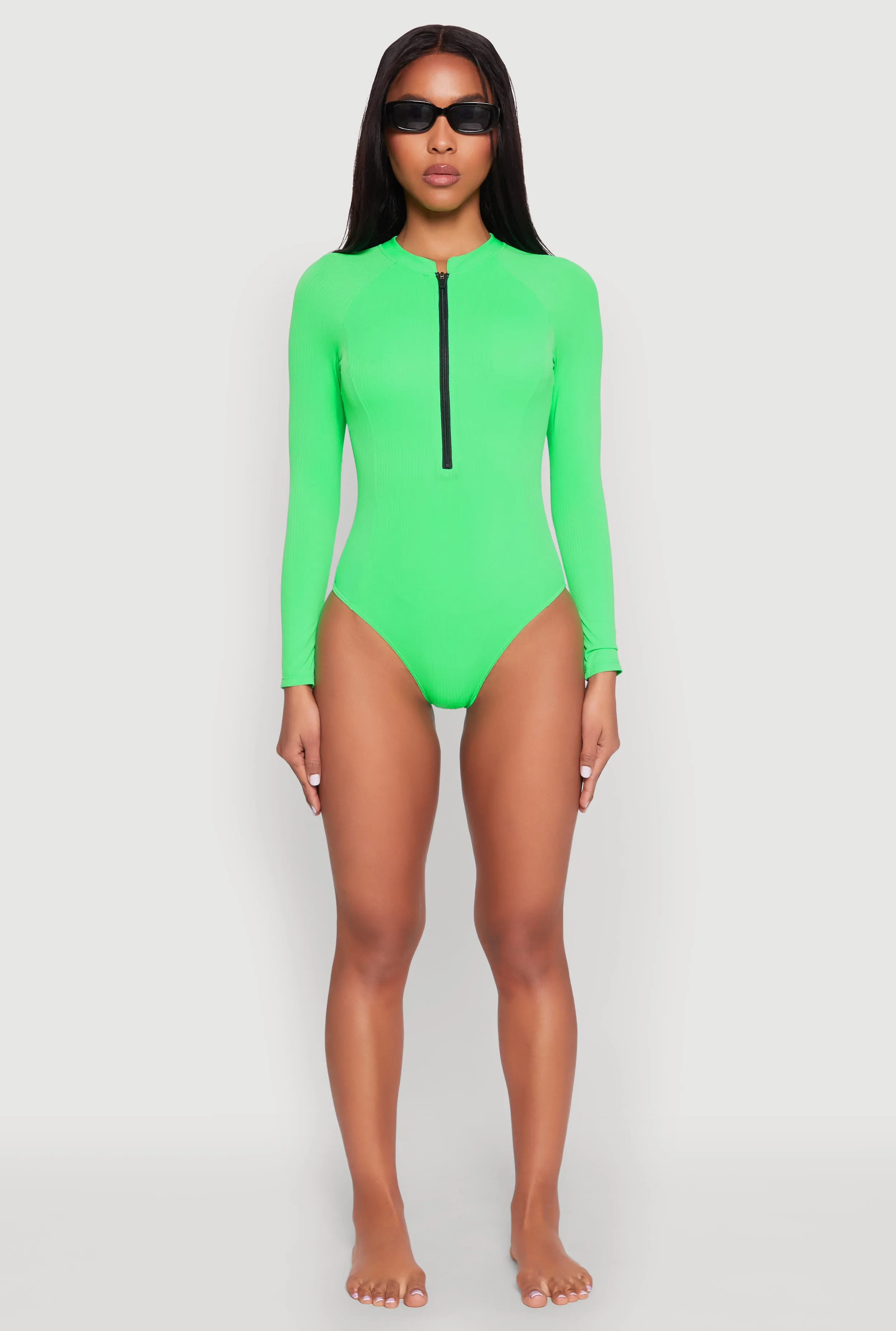 Zip Front Rash Guard One Piece Swimsuit sold by Rainbow