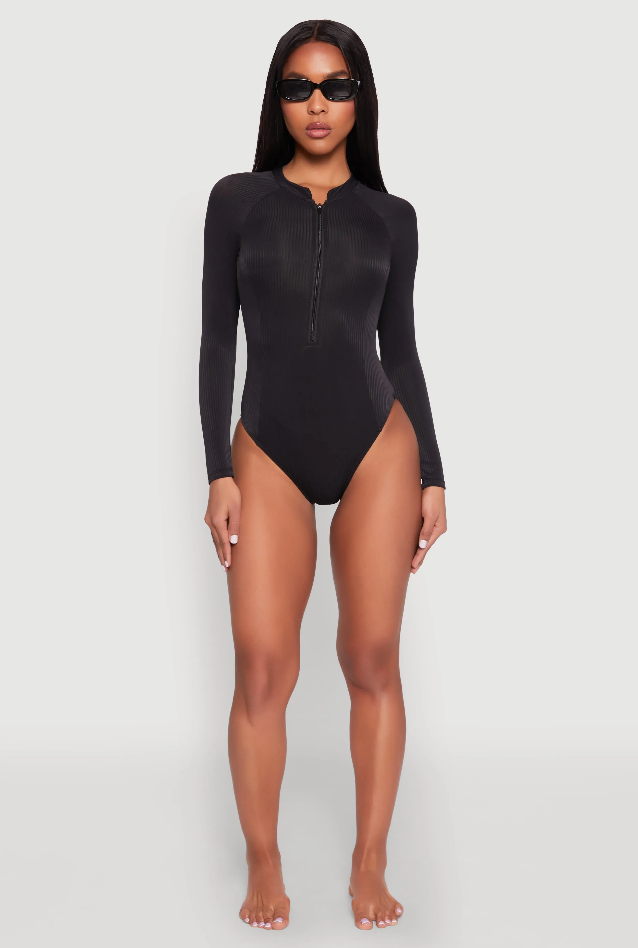 Zip Front Rash Guard One Piece Swimsuit sold by Rainbow