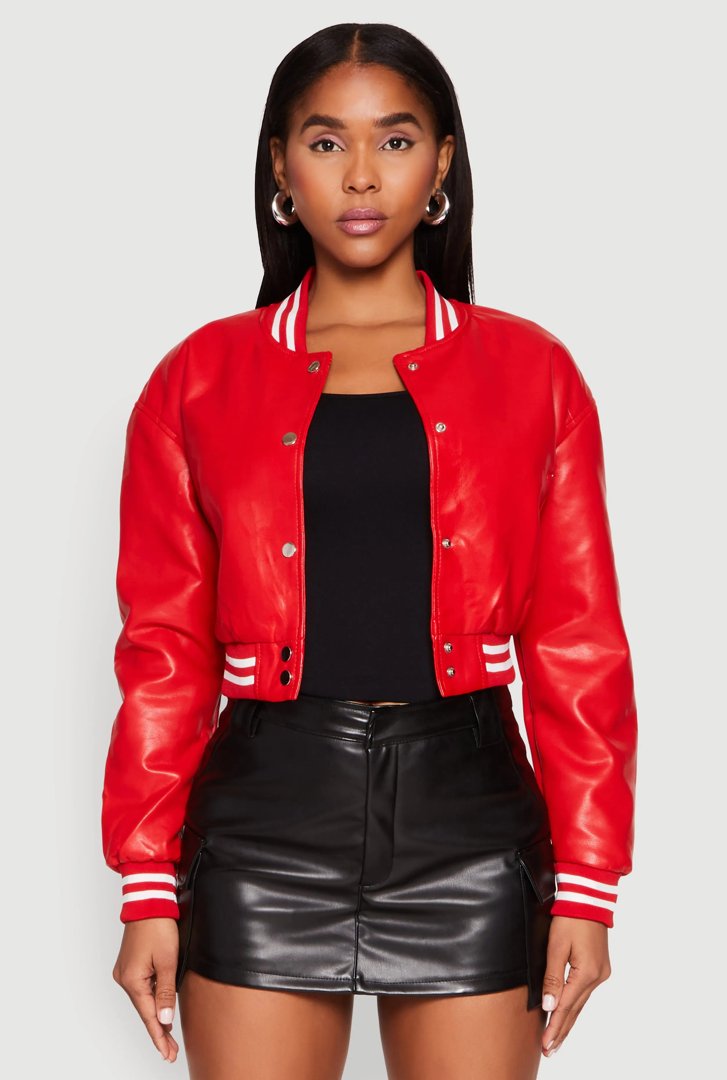 Daisy Faux Leather Cropped Bomber Jacket sold by Rainbow product image thumbnail 2