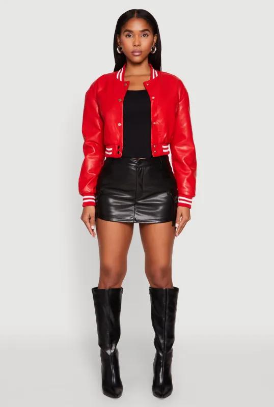 Daisy Faux Leather Cropped Bomber Jacket sold by Rainbow