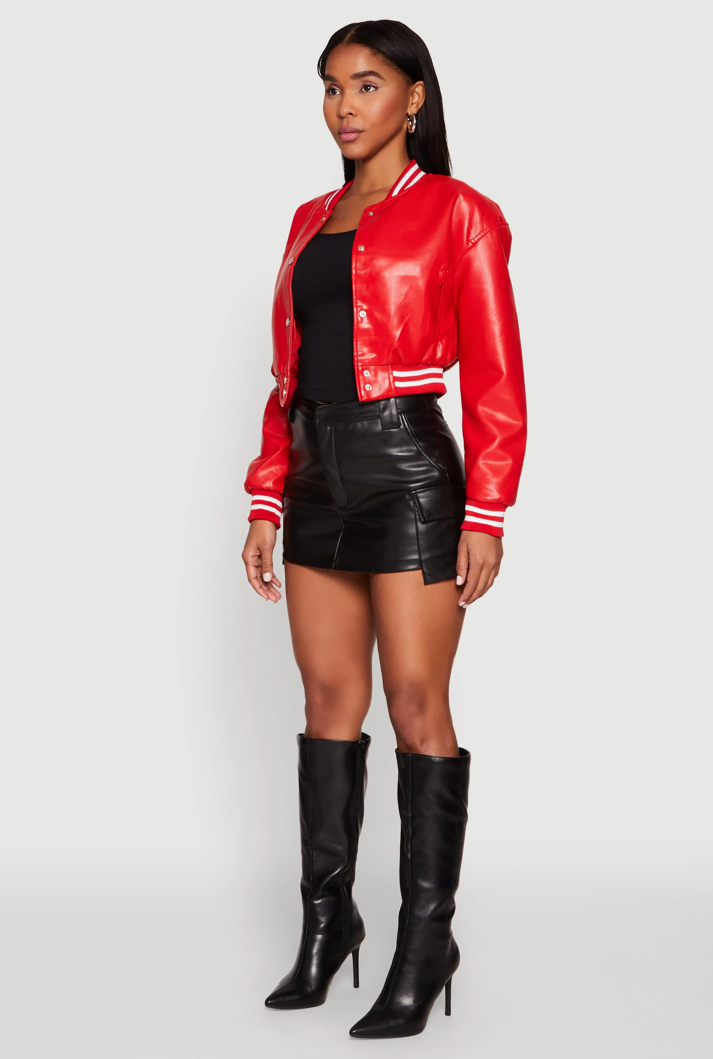 Daisy Faux Leather Cropped Bomber Jacket sold by Rainbow product image thumbnail 5