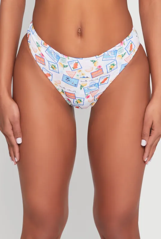 Tropical Postage Print Bikini Bottom sold by Rainbow