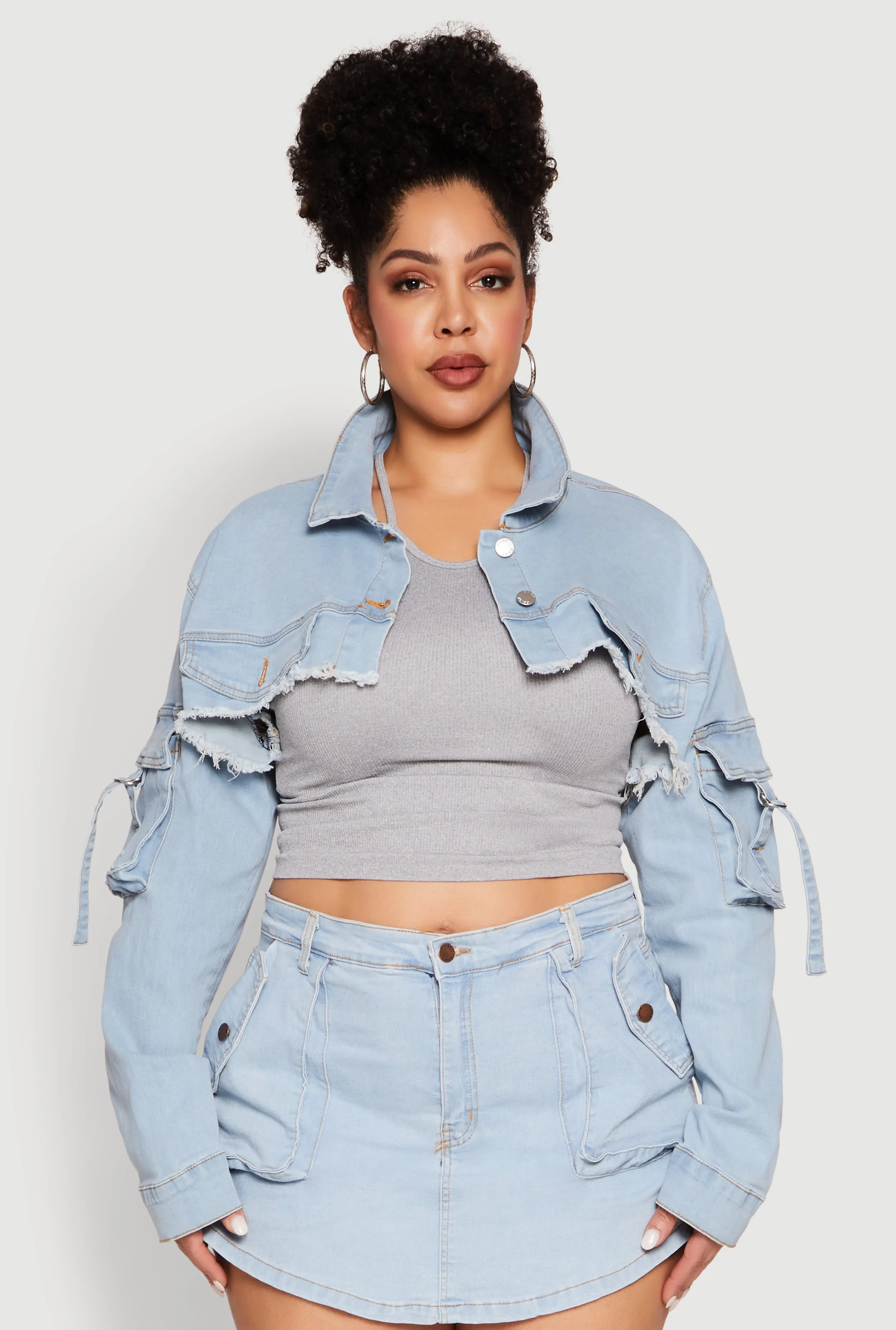 Plus Size Daisy Cargo Pocket Sleeve Denim Bolero Jacket sold by Rainbow product image thumbnail 2