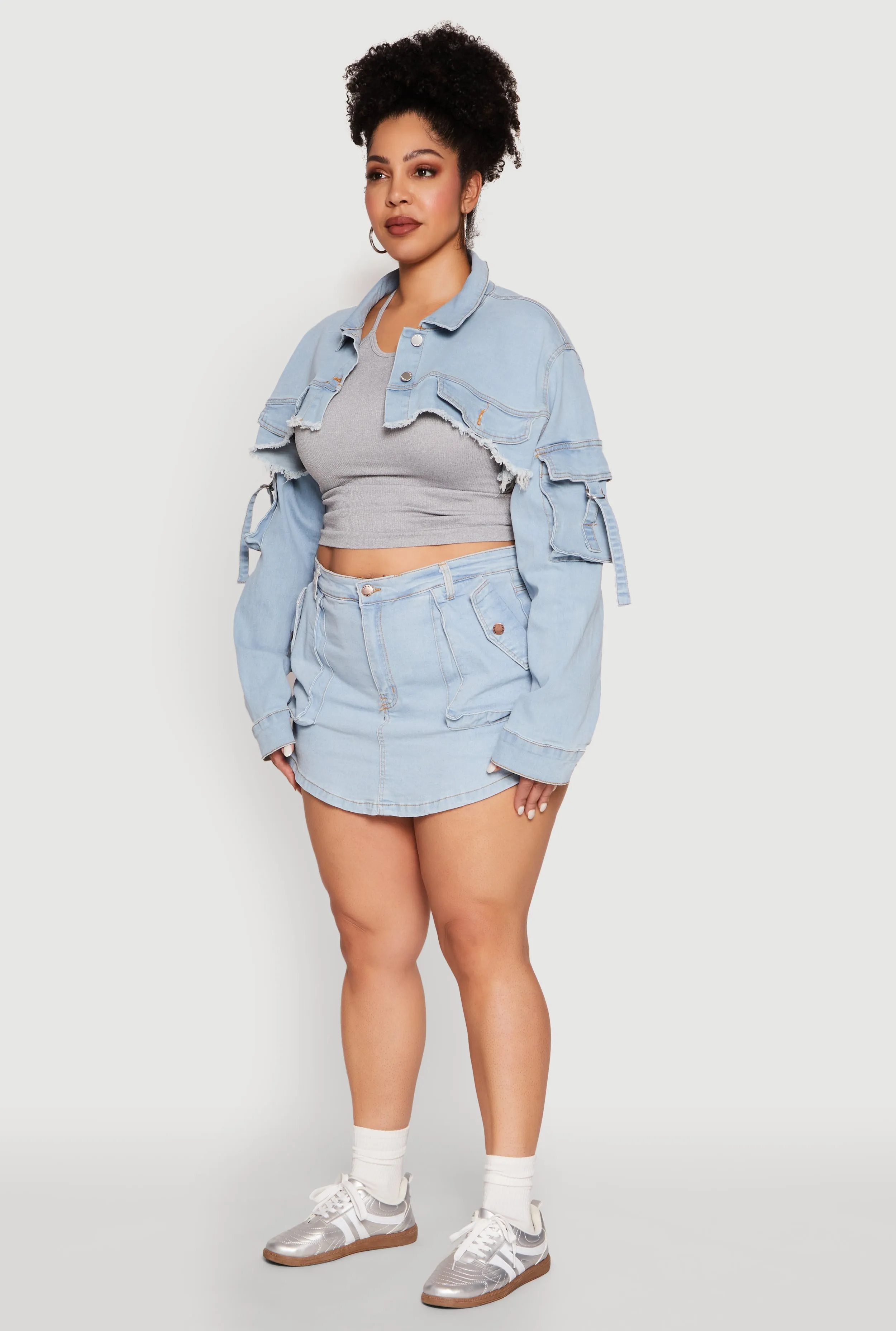 Plus Size Daisy Cargo Pocket Sleeve Denim Bolero Jacket sold by Rainbow product image thumbnail 5
