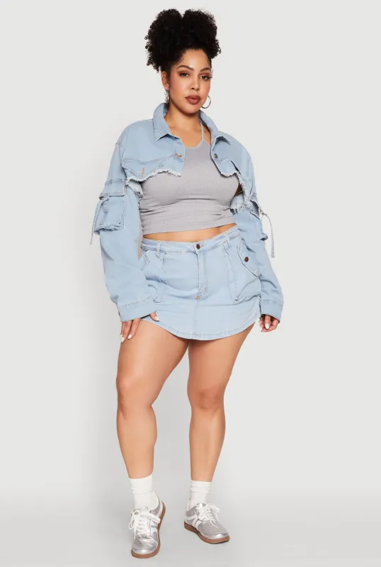 Plus Size Daisy Cargo Pocket Sleeve Denim Bolero Jacket sold by Rainbow