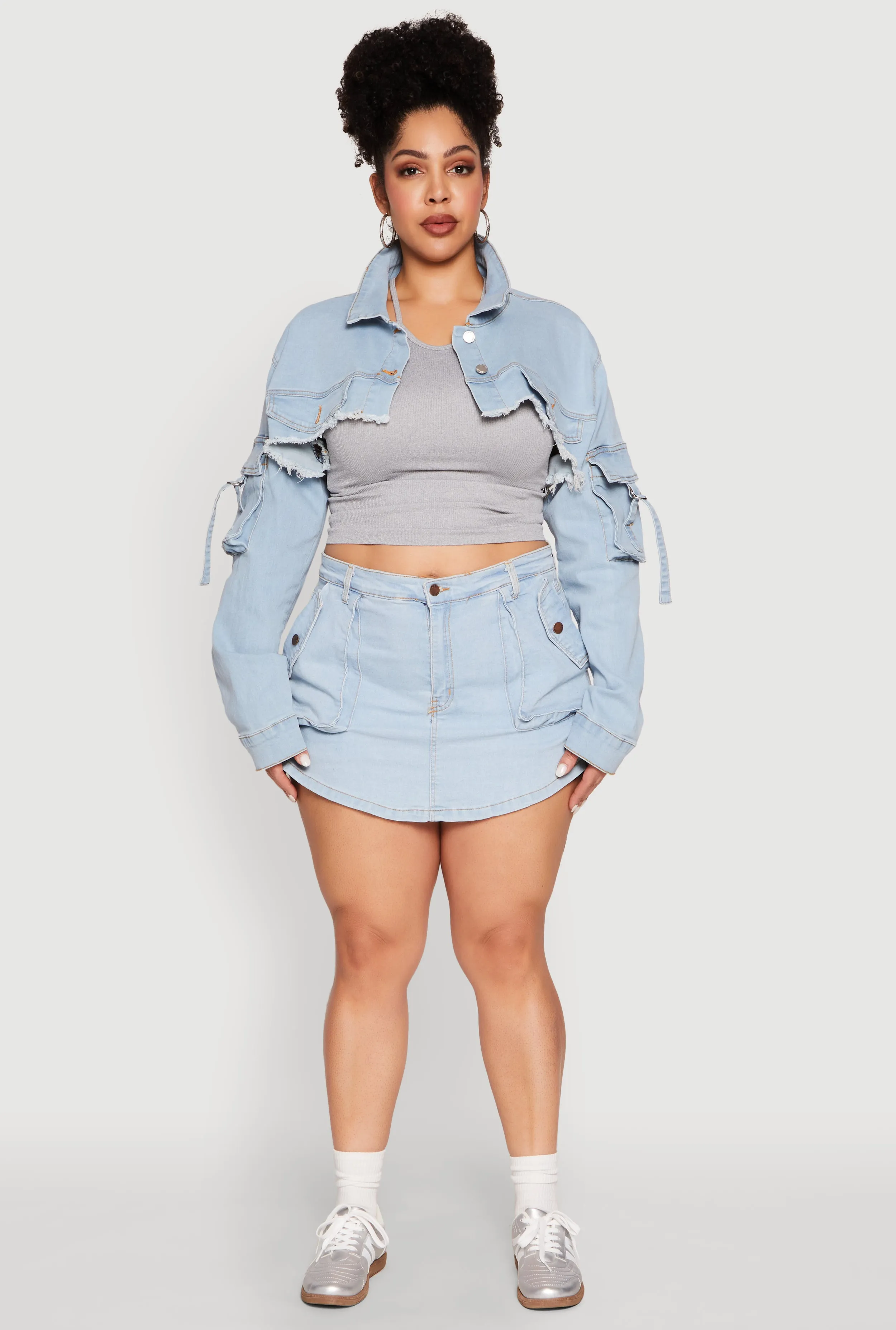 Plus Size Daisy Cargo Pocket Sleeve Denim Bolero Jacket sold by Rainbow product image thumbnail 3