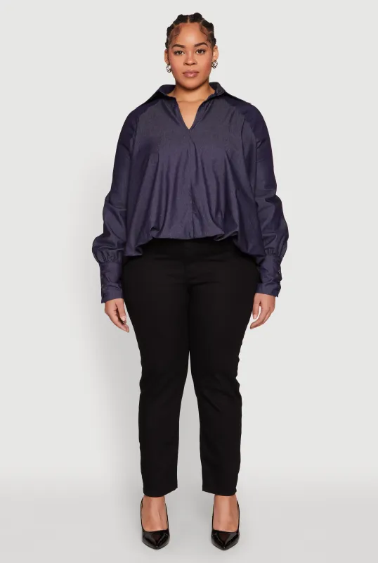 Plus Size Chambray Bubble Hem Blouse sold by Rainbow