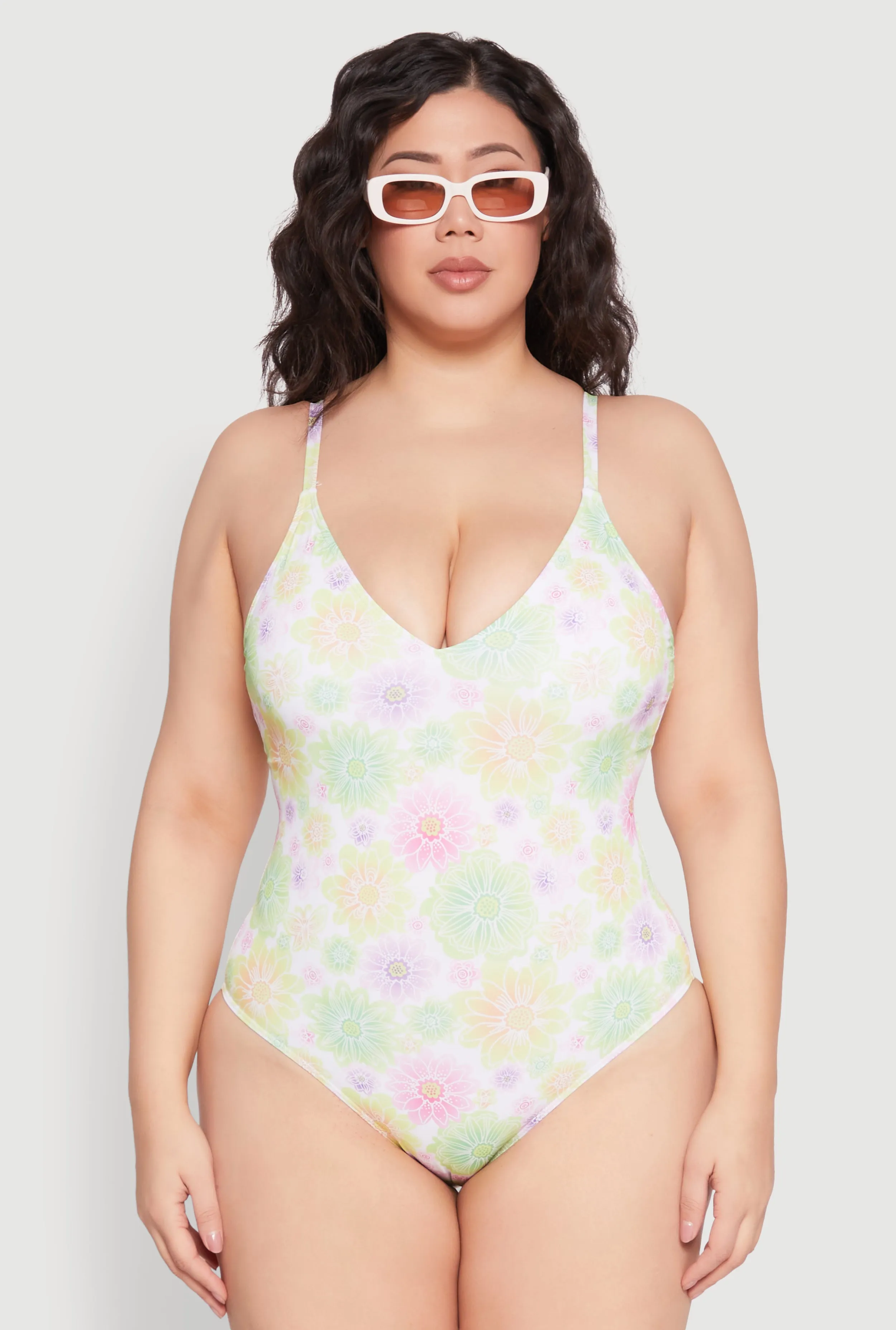 Plus Size Daisy Print One Piece Swimsuit sold by Rainbow product image thumbnail 2