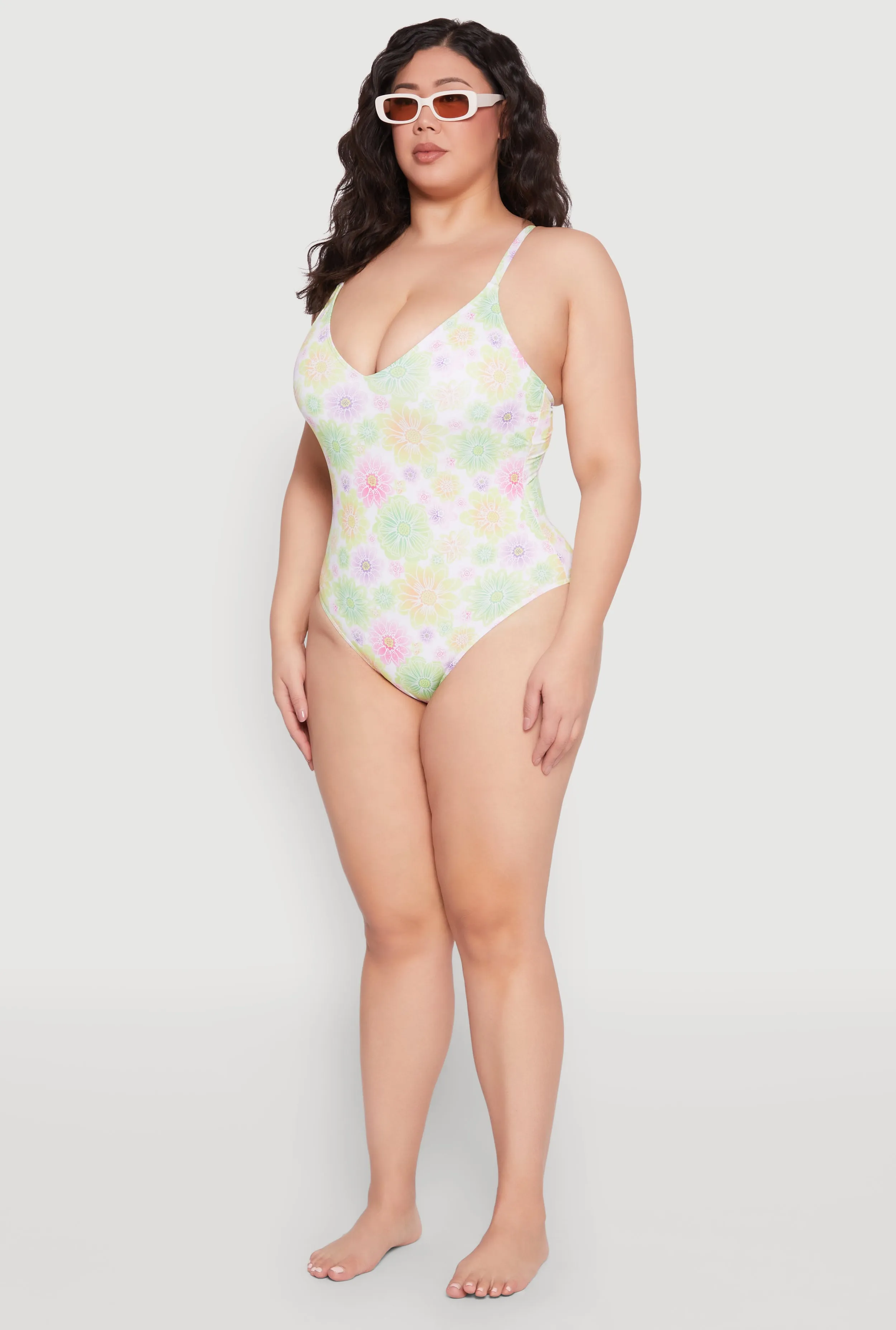 Plus Size Daisy Print One Piece Swimsuit sold by Rainbow product image thumbnail 5