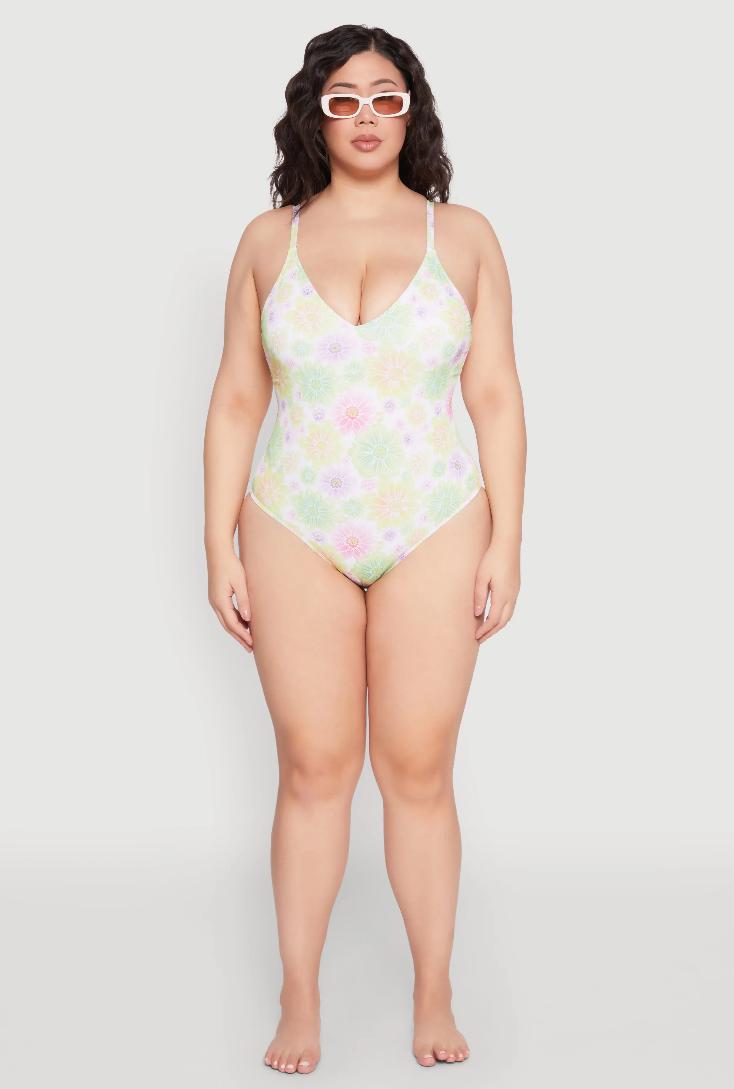 Plus Size Daisy Print One Piece Swimsuit sold by Rainbow product image thumbnail 3