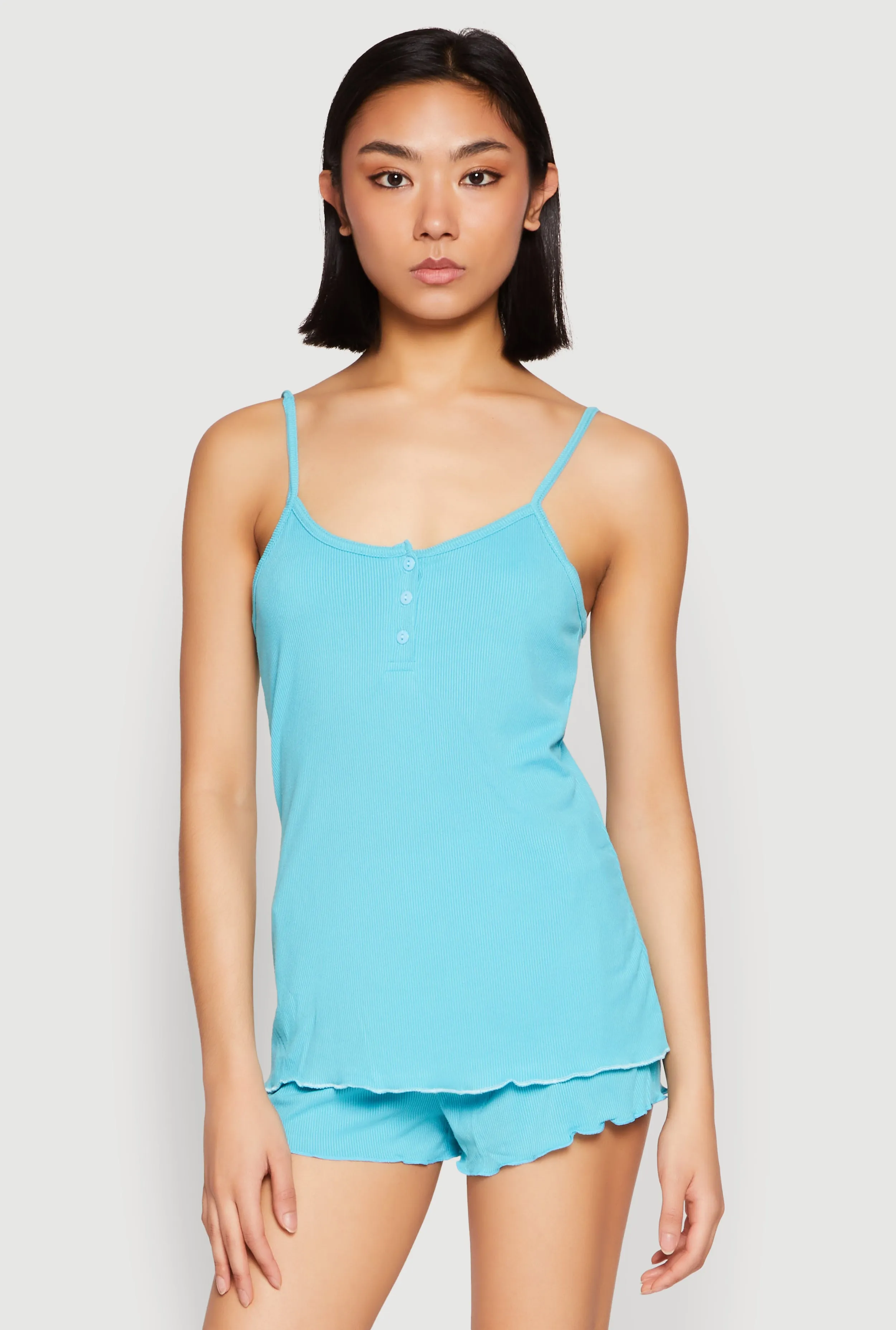 Rib Knit Lettuce Edge Pajama Cami with Shorts sold by Rainbow product image thumbnail 2