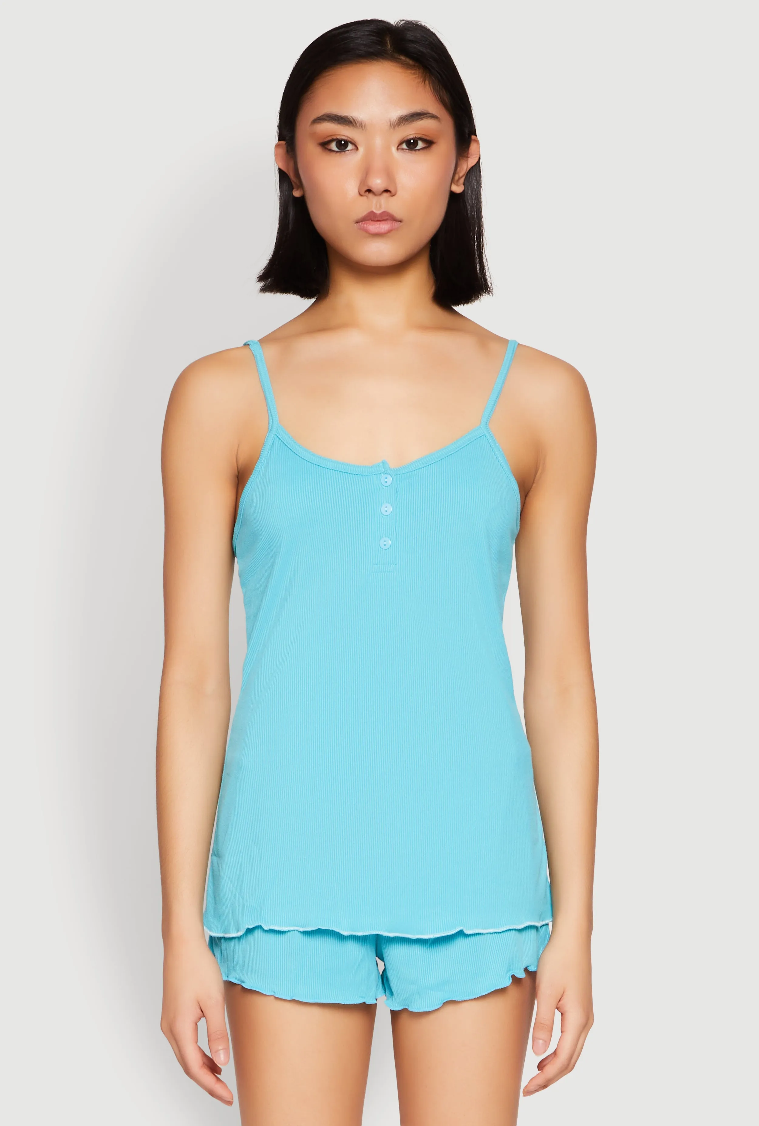 Rib Knit Lettuce Edge Pajama Cami with Shorts sold by Rainbow