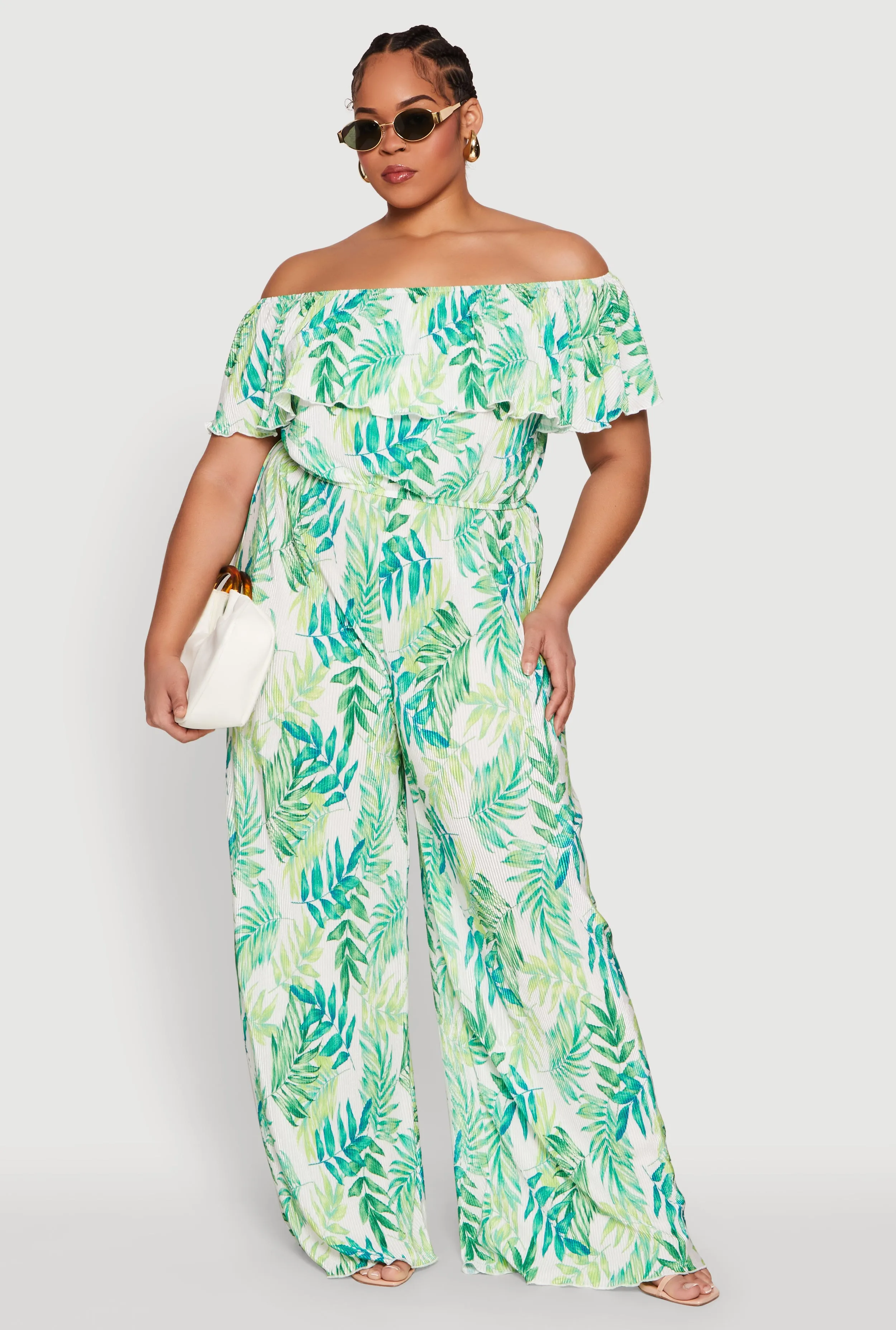 Plus Size Almost Famous Leaf Print Off the Shoulder Top sold by Rainbow product image thumbnail 3