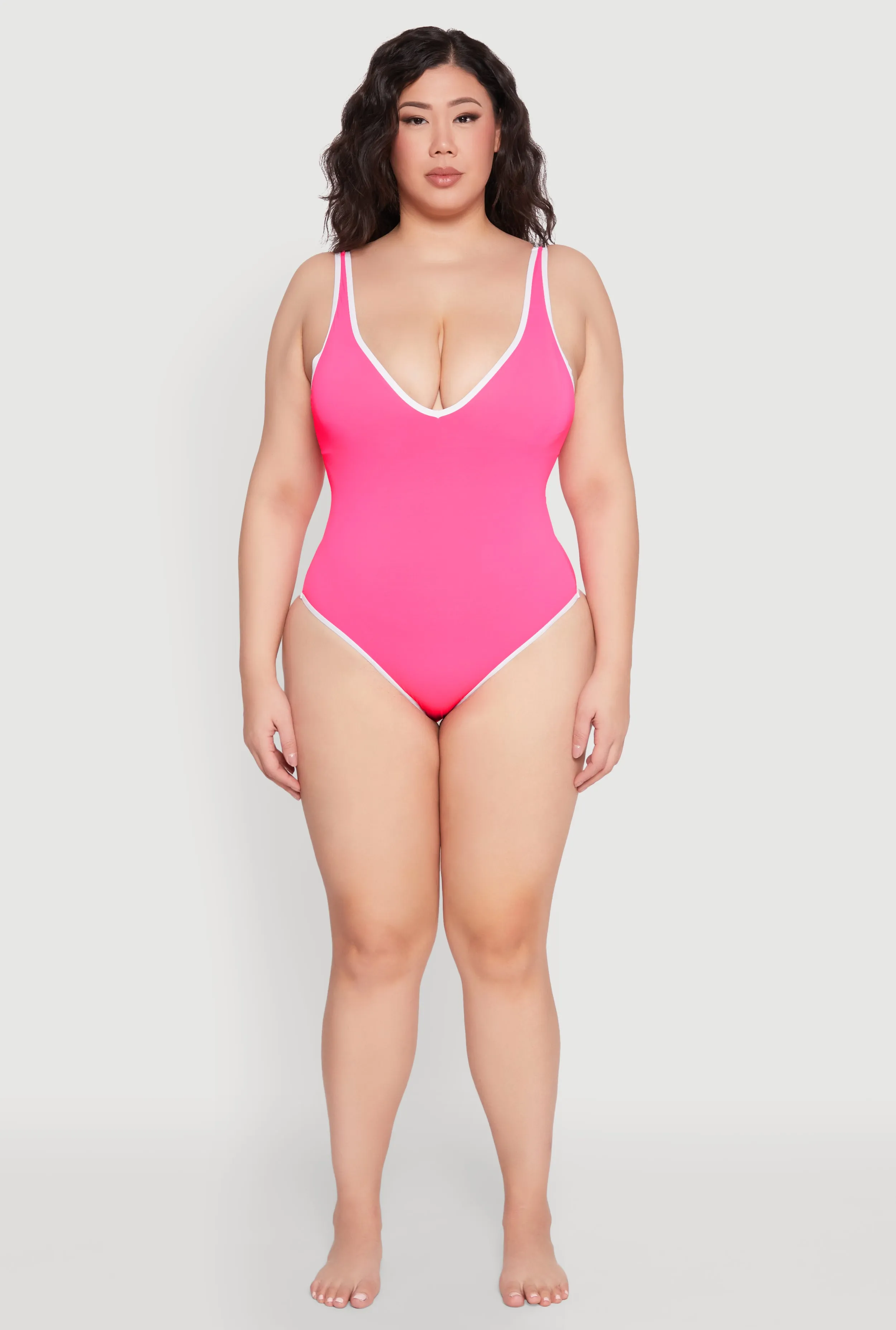 Plus Size Contrast Trim One Piece Swimsuit sold by Rainbow