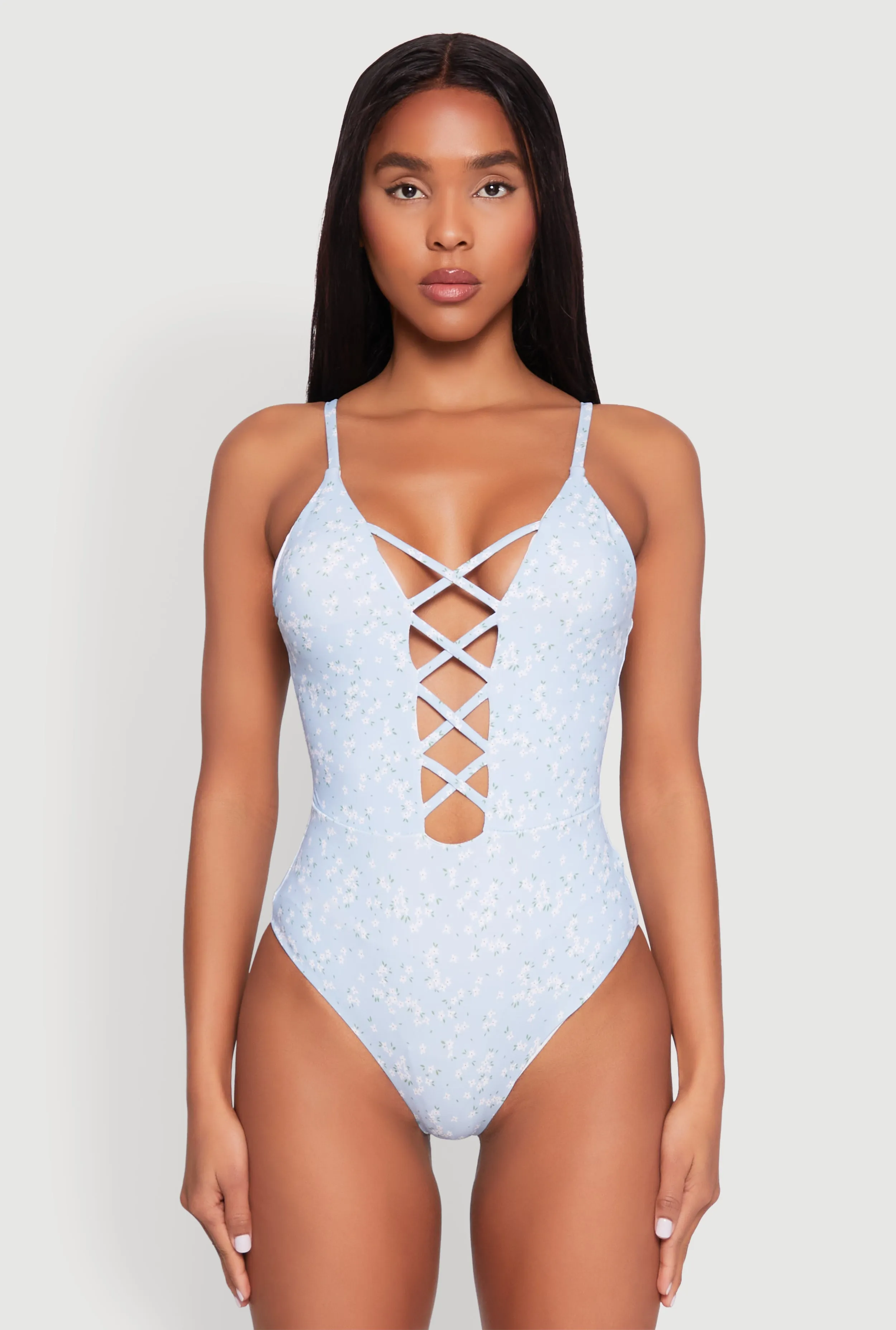 Ditsy Floral Print Caged Front One Piece Swimsuit sold by Rainbow product image thumbnail 2