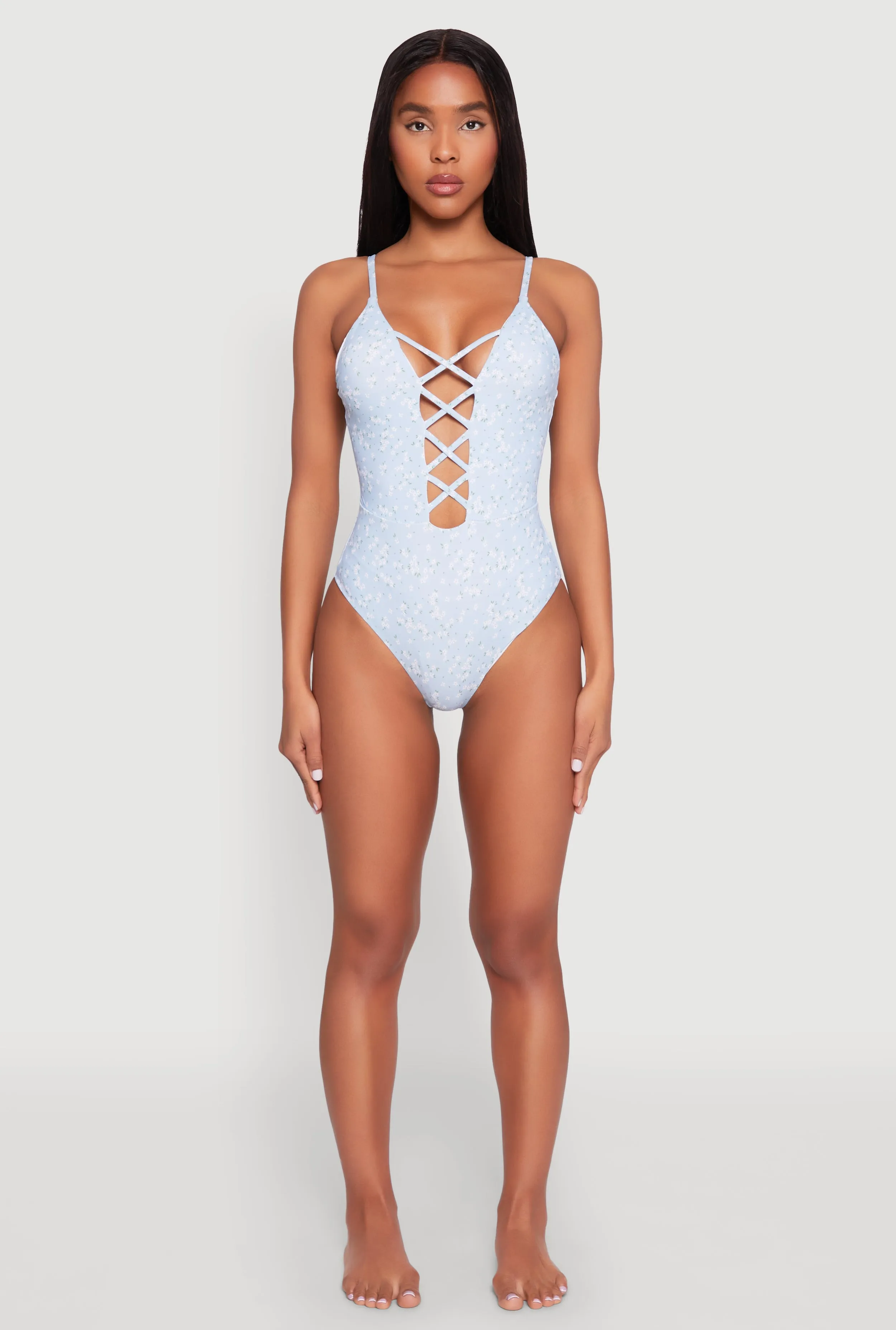 Ditsy Floral Print Caged Front One Piece Swimsuit sold by Rainbow product image thumbnail 3