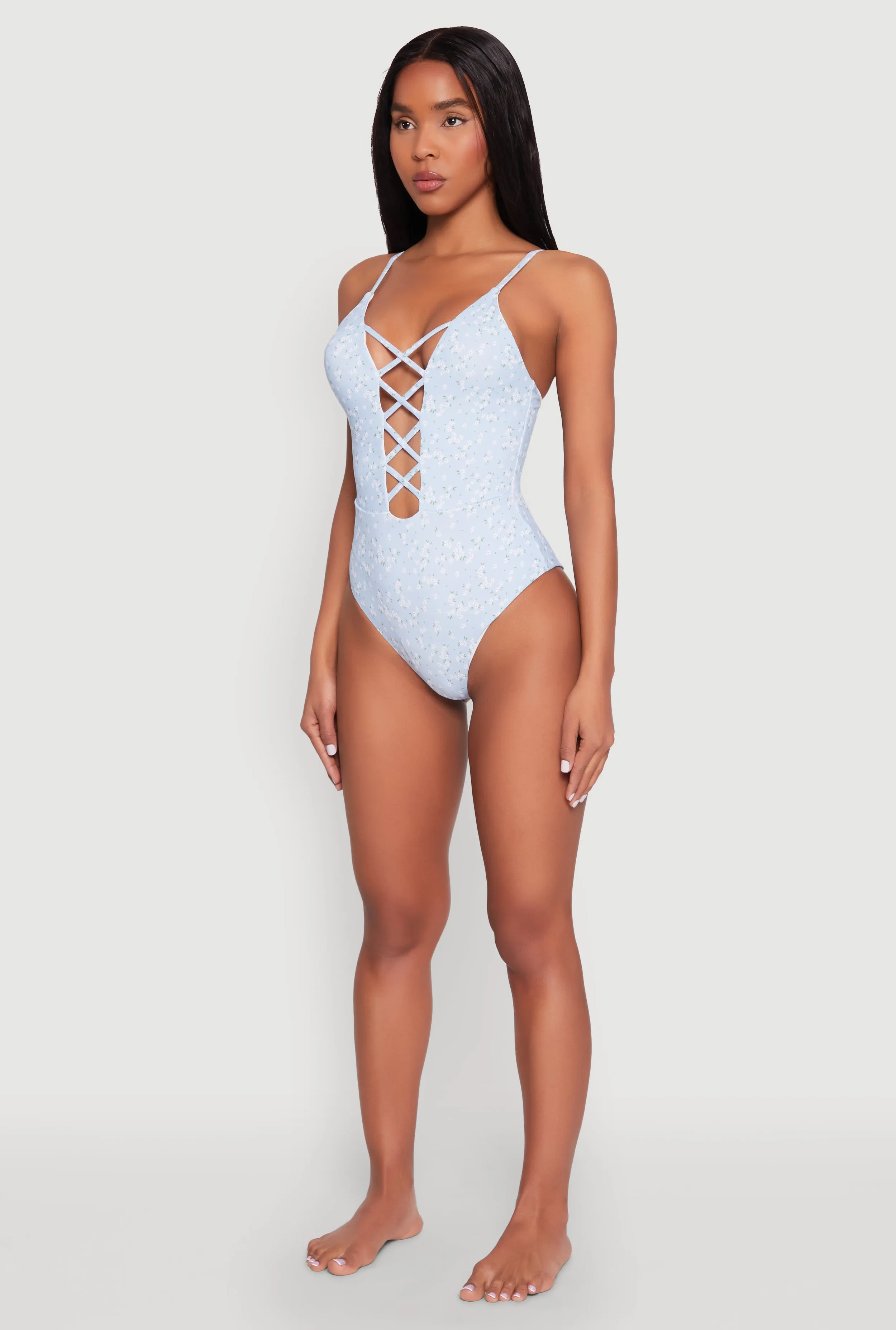 Ditsy Floral Print Caged Front One Piece Swimsuit sold by Rainbow product image thumbnail 5