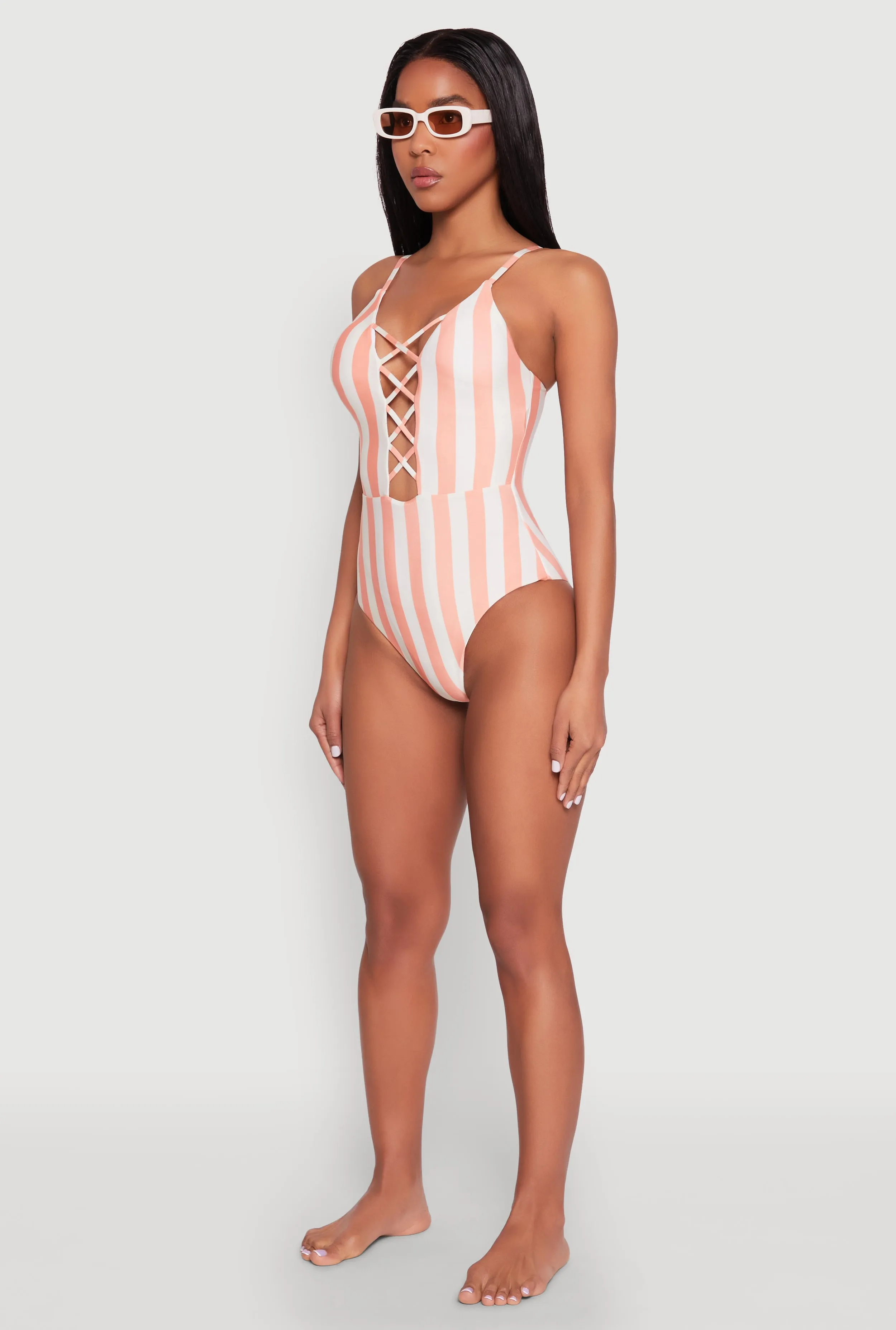Striped Caged Front One Piece Swimsuit sold by Rainbow product image thumbnail 5
