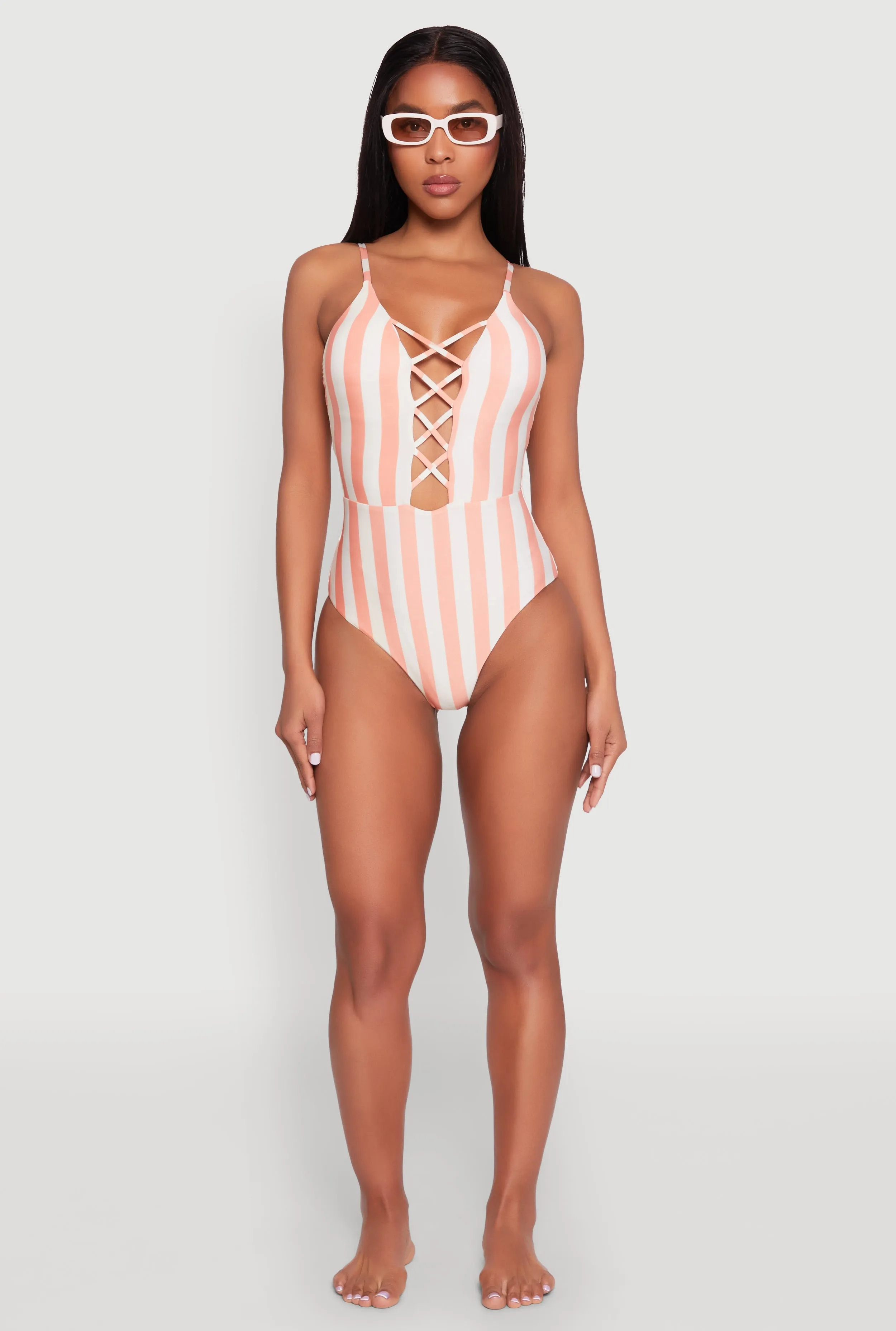 Striped Caged Front One Piece Swimsuit sold by Rainbow product image thumbnail 3