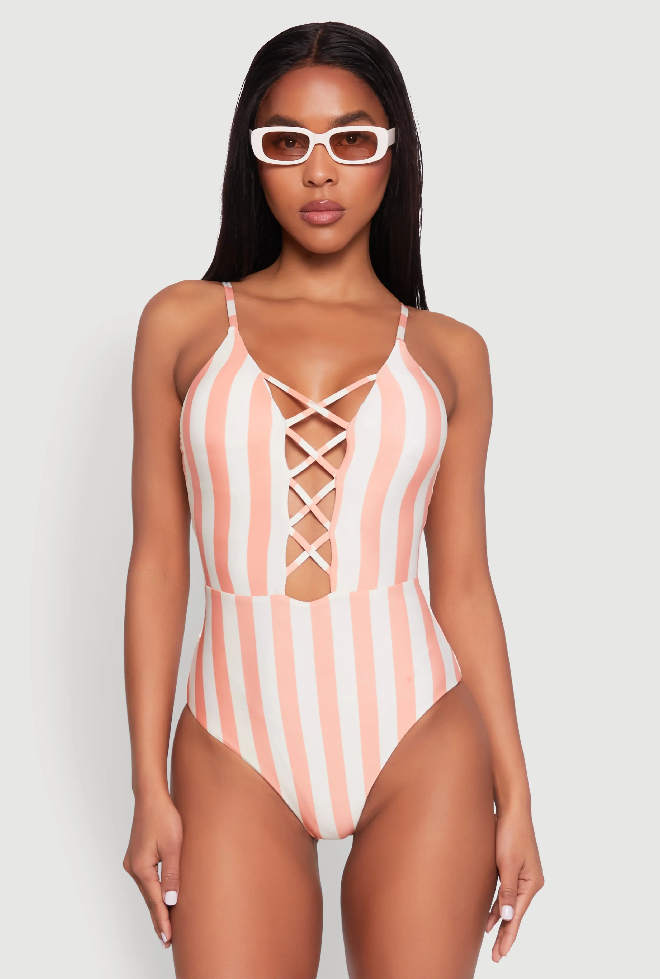 Striped Caged Front One Piece Swimsuit sold by Rainbow product image thumbnail 2