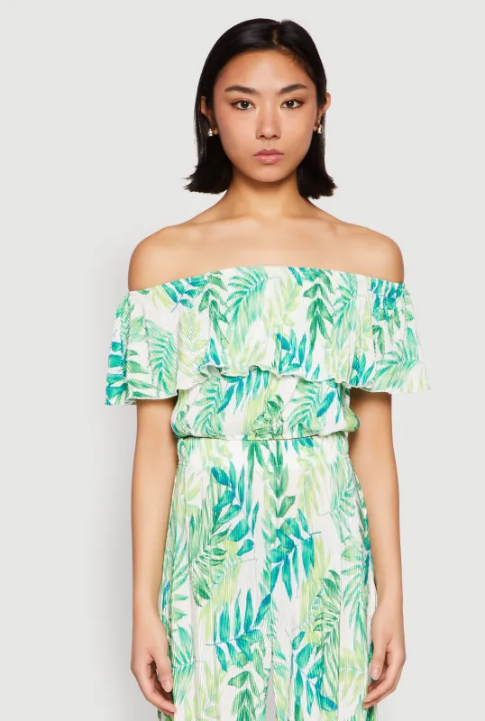 Almost Famous Tropical Print Off the Shoulder Top sold by Rainbow