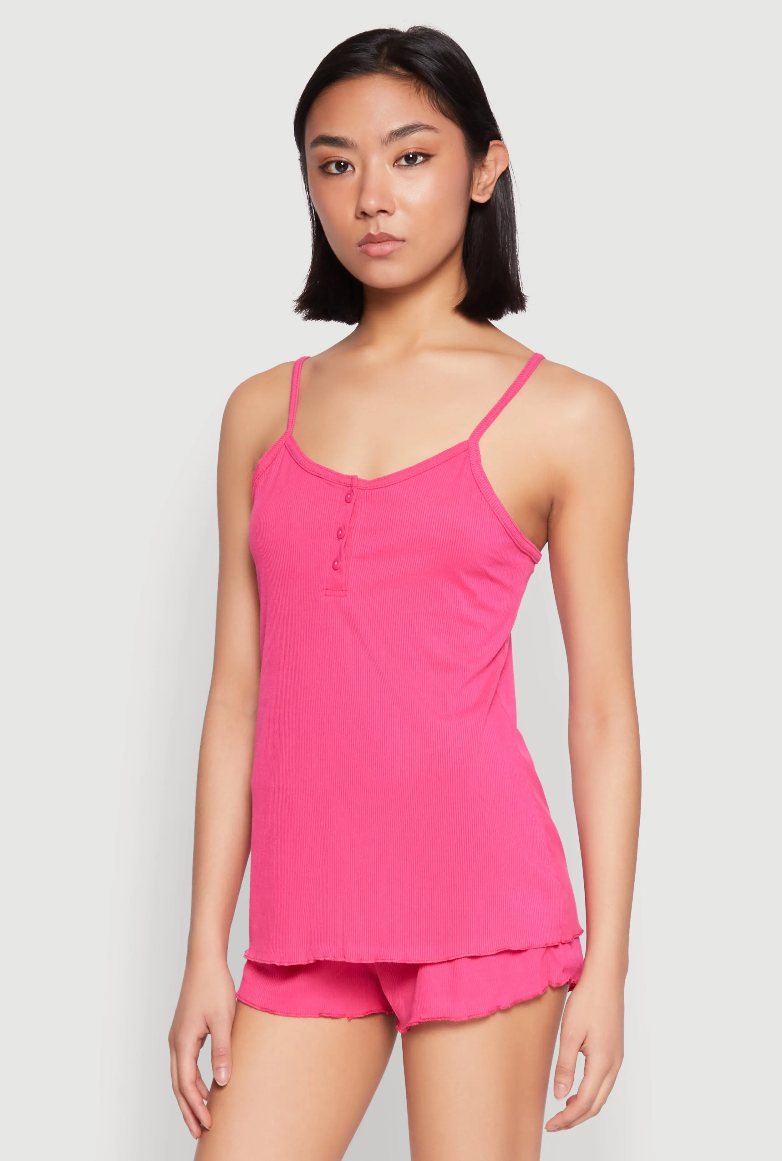 Rib Knit Lettuce Edge Pajama Cami with Shorts sold by Rainbow