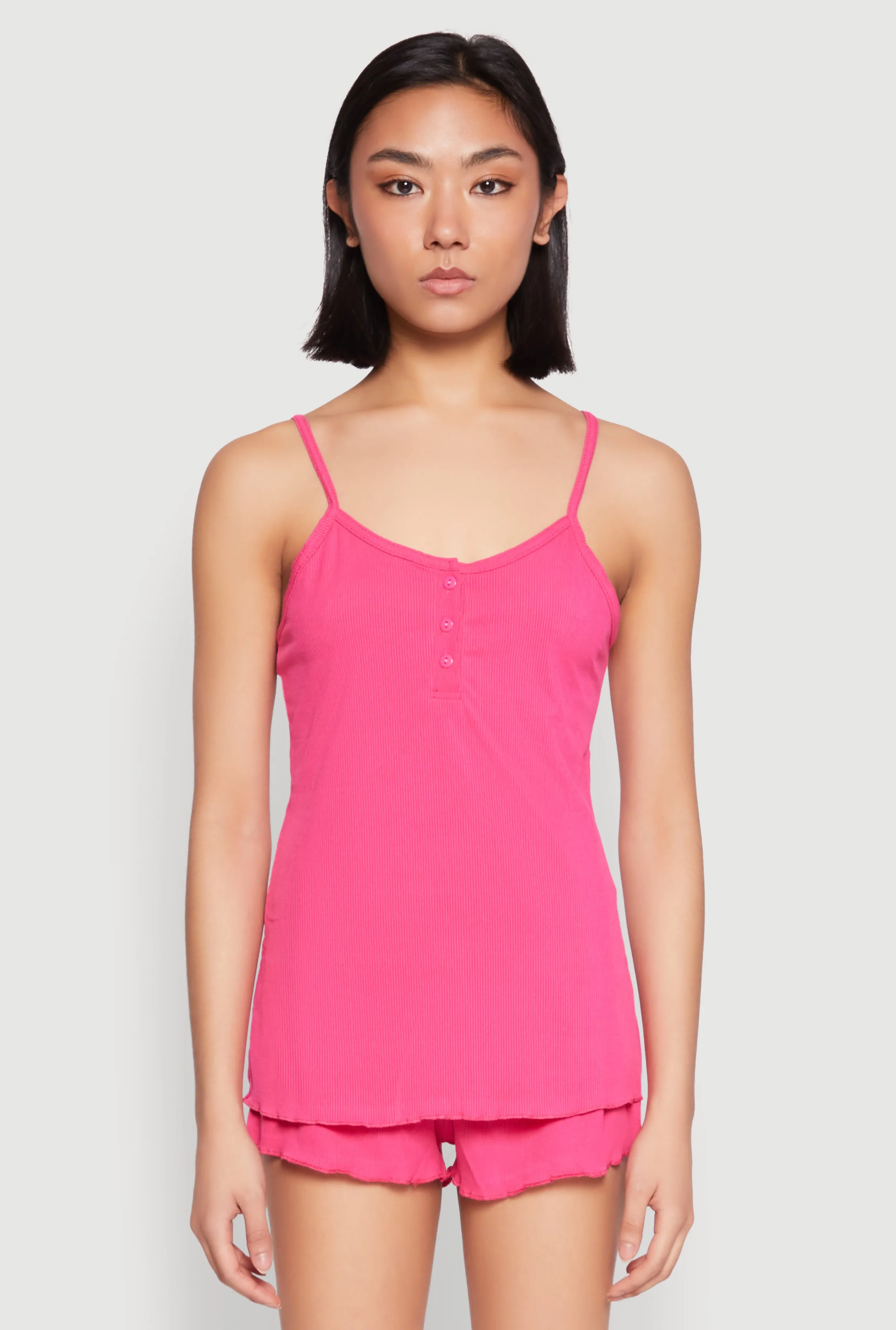 Rib Knit Lettuce Edge Pajama Cami with Shorts sold by Rainbow product image thumbnail 2