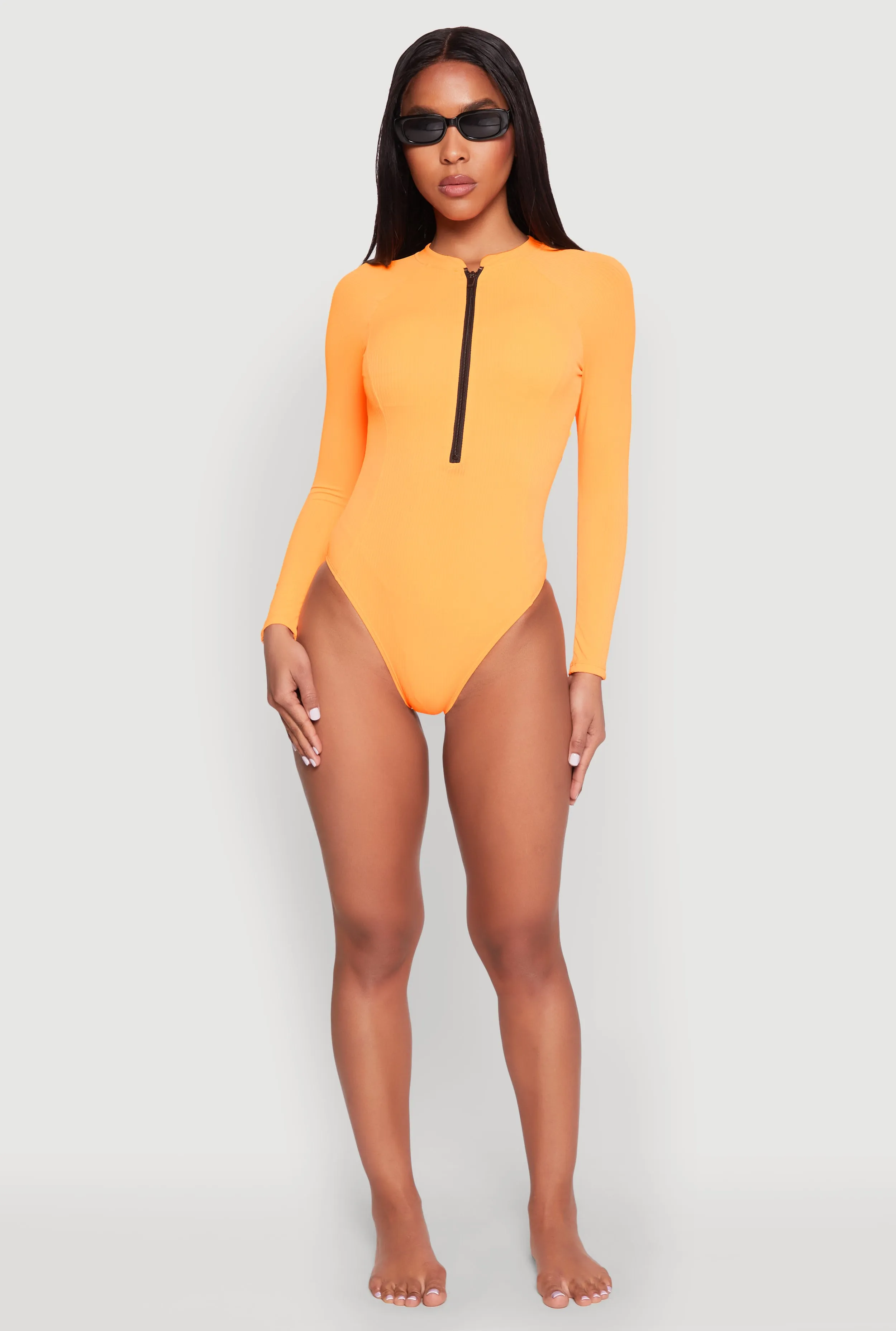 Zip Front Rash Guard One Piece Swimsuit sold by Rainbow