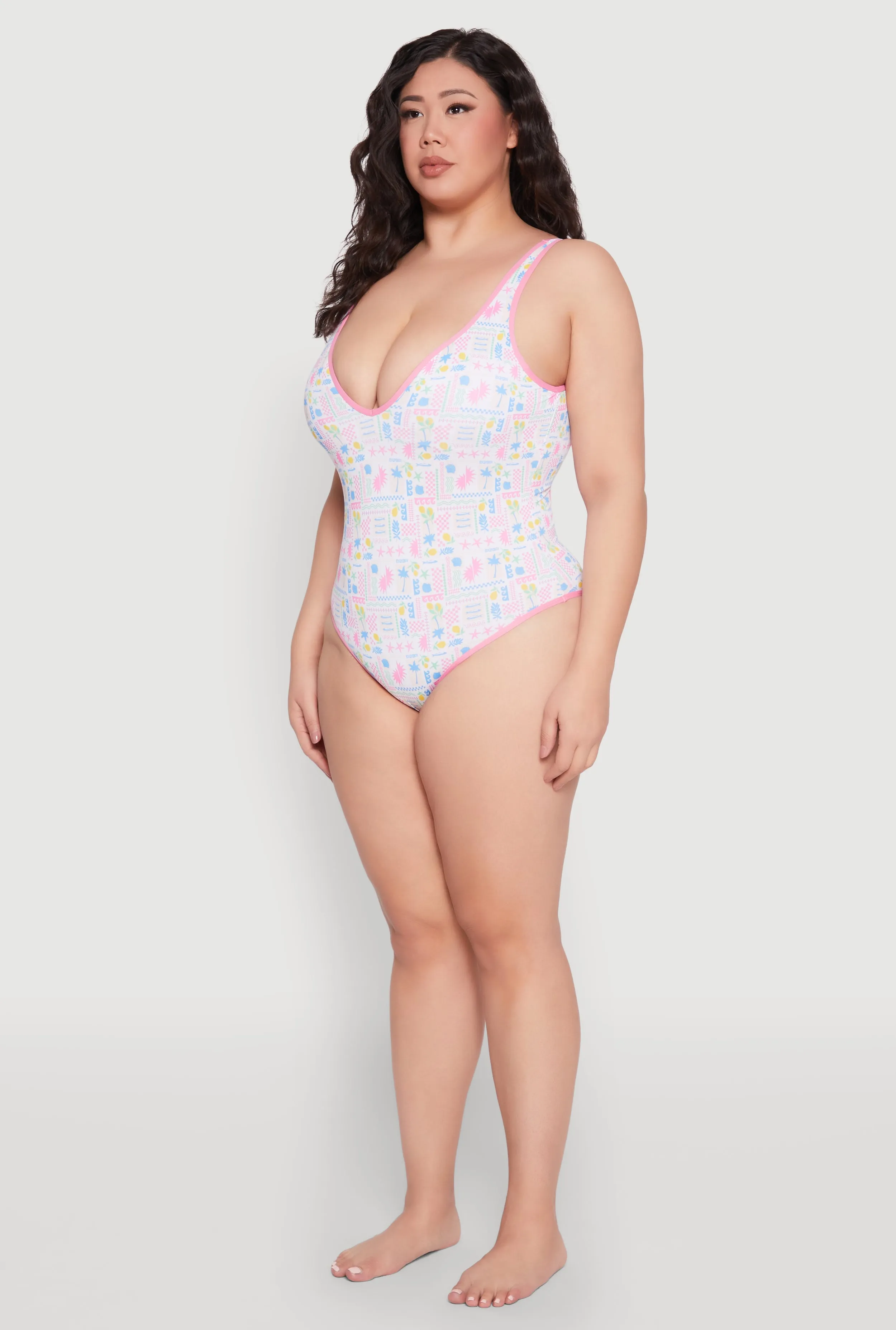 Plus Size Tropical Geometric Patterned One Piece Swimsuit sold by Rainbow product image thumbnail 5
