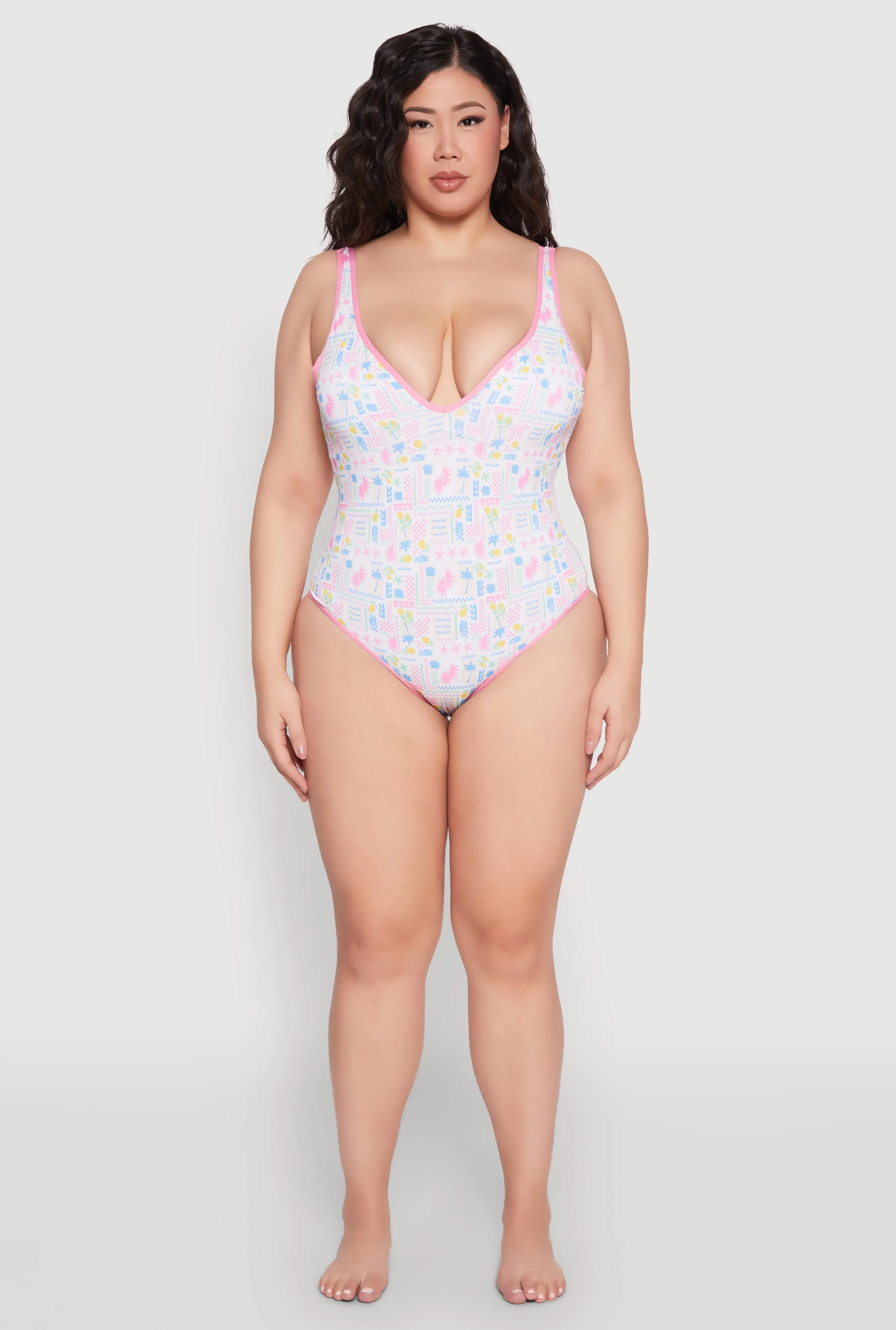 Plus Size Tropical Geometric Patterned One Piece Swimsuit sold by Rainbow product image thumbnail 3