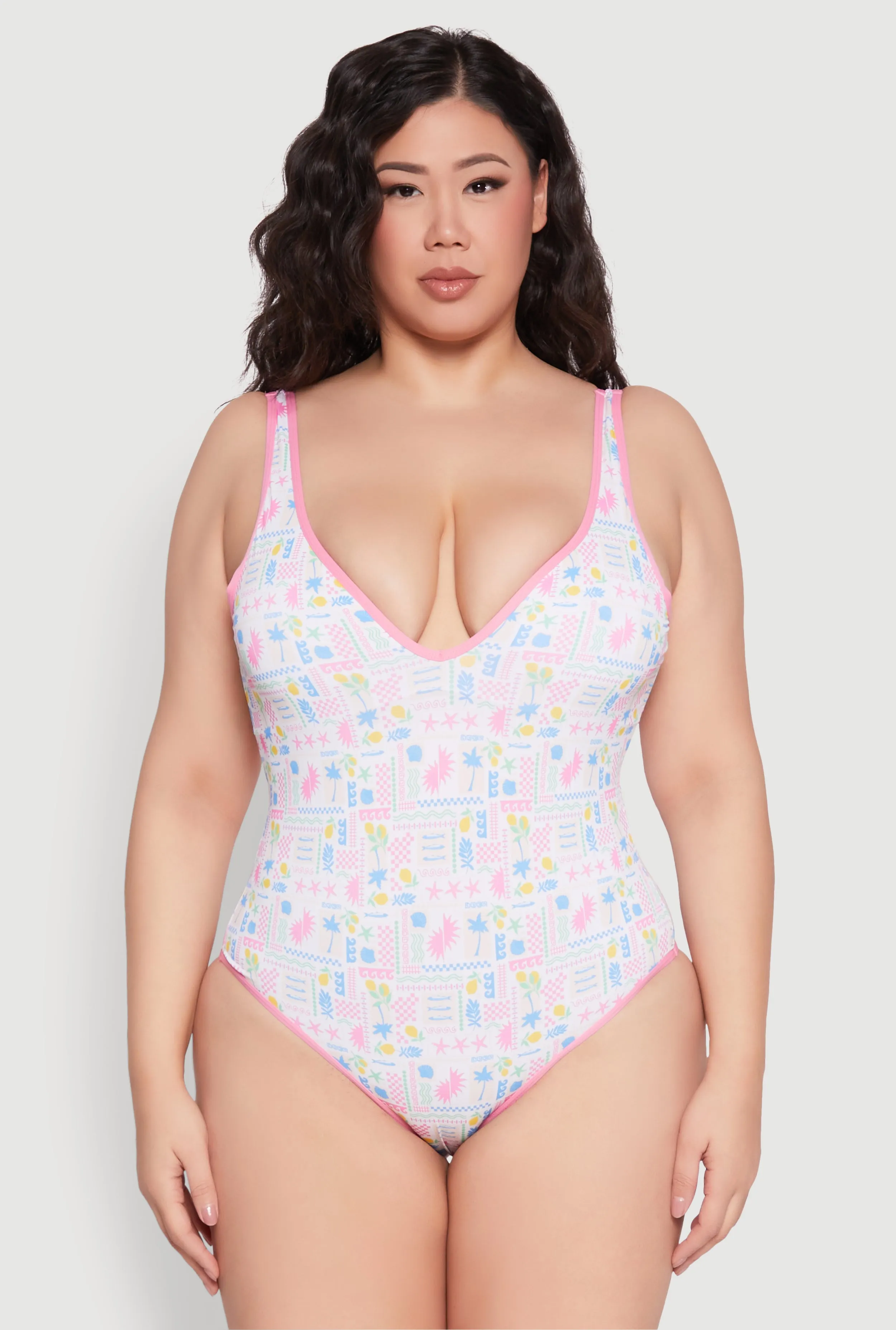 Plus Size Tropical Geometric Patterned One Piece Swimsuit sold by Rainbow product image thumbnail 2
