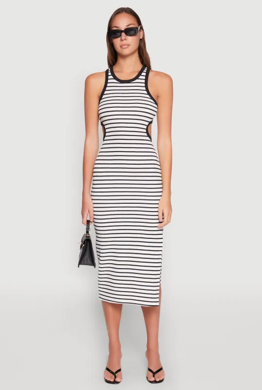 Striped Cut Out Midi Tank Dress sold by Rainbow