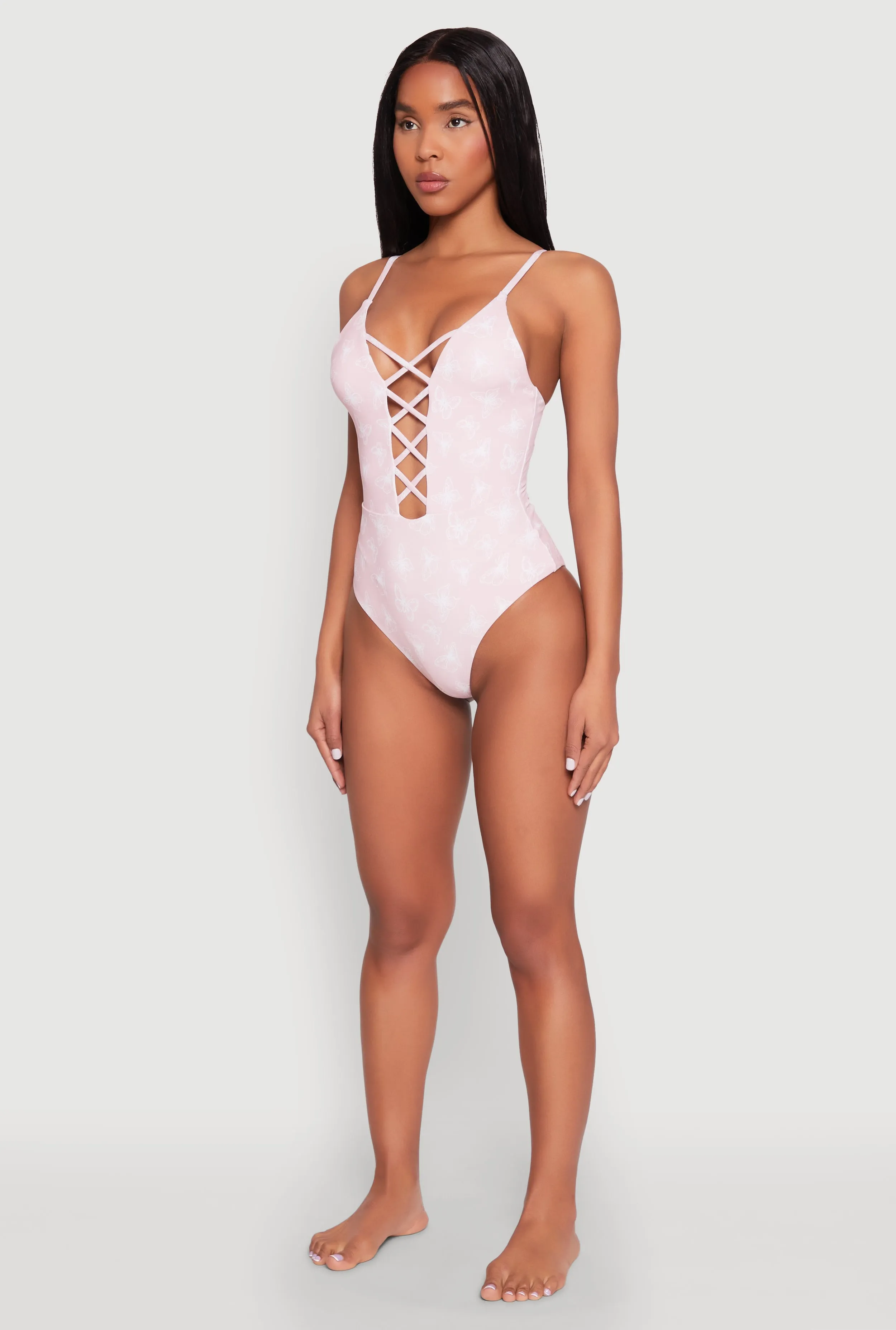 Butterfly Print Caged Front One Piece Swimsuit sold by Rainbow product image thumbnail 5