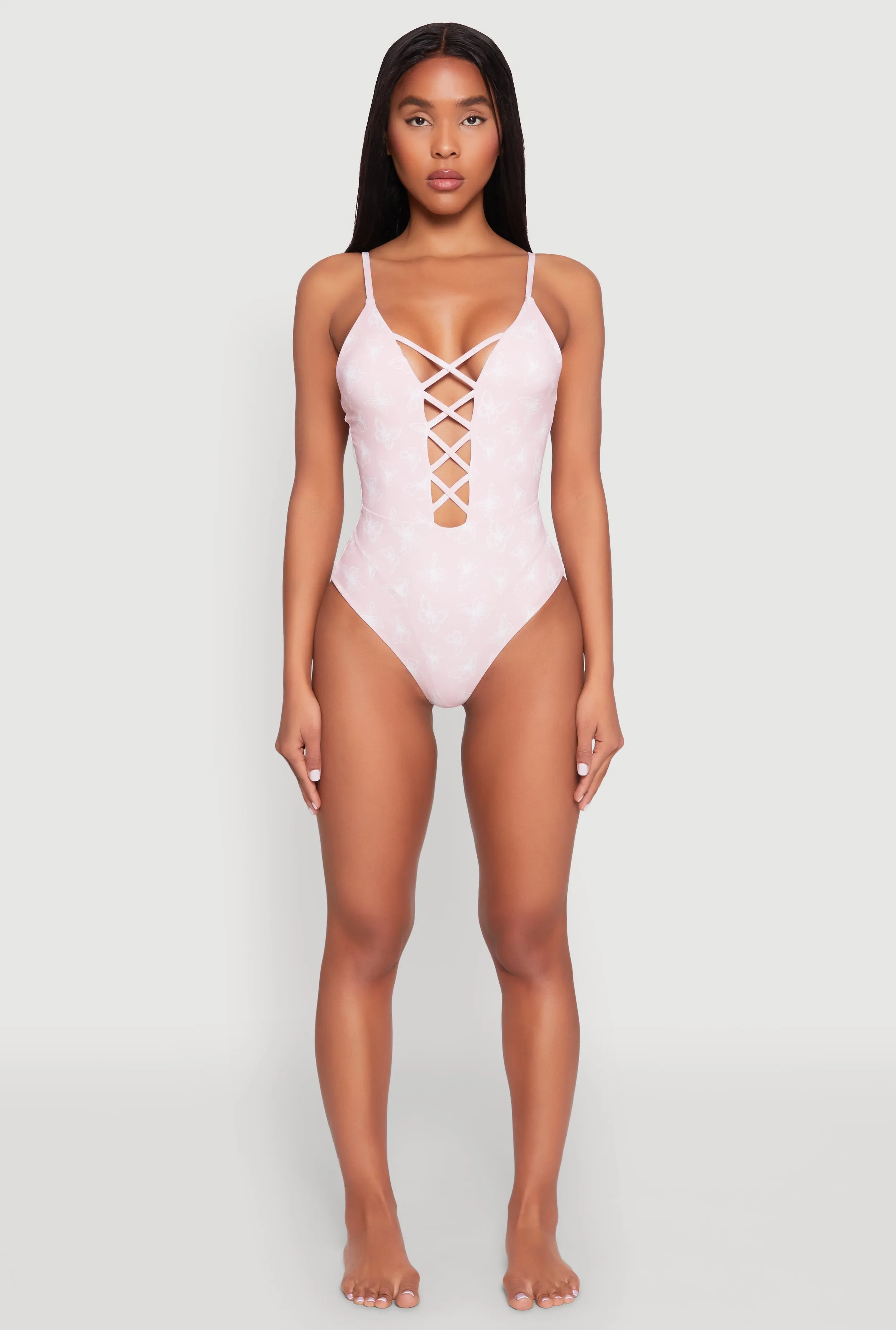 Butterfly Print Caged Front One Piece Swimsuit sold by Rainbow product image thumbnail 3