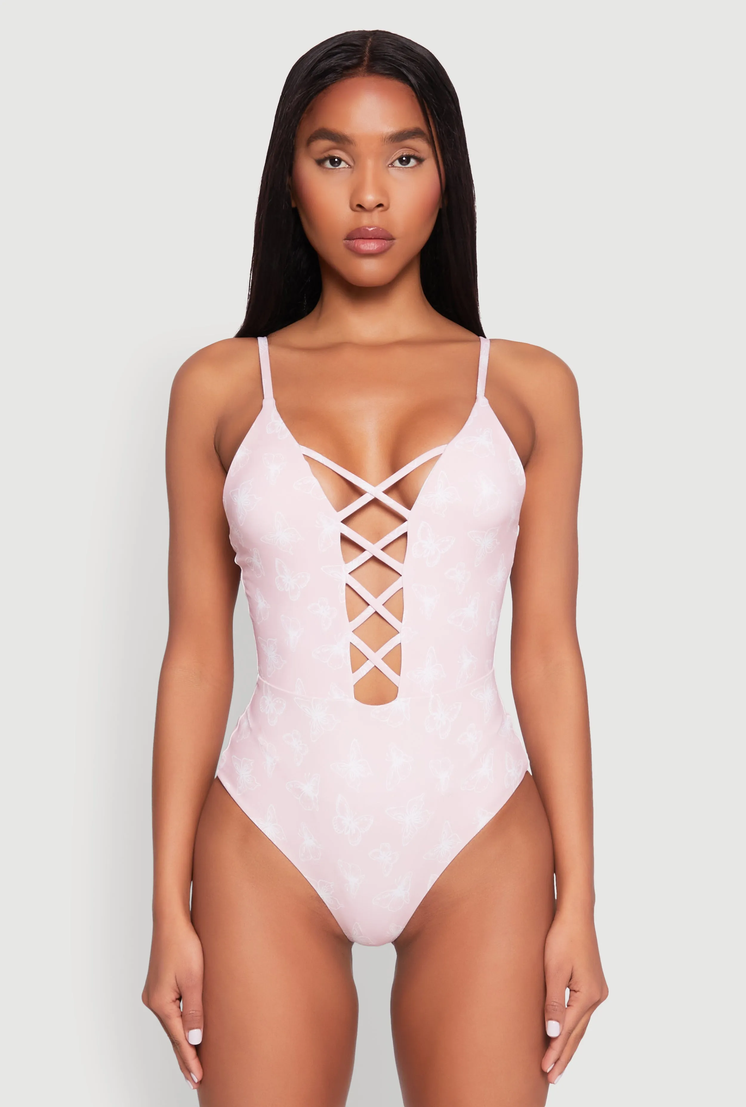 Butterfly Print Caged Front One Piece Swimsuit sold by Rainbow product image thumbnail 2