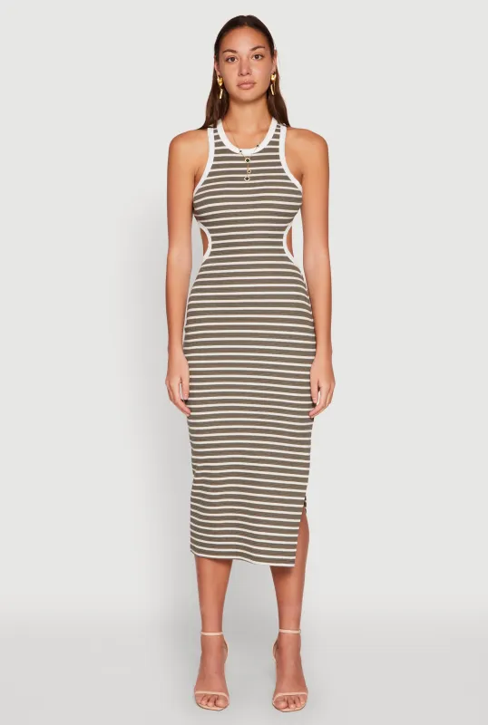 Striped Cut Out Midi Tank Dress sold by Rainbow