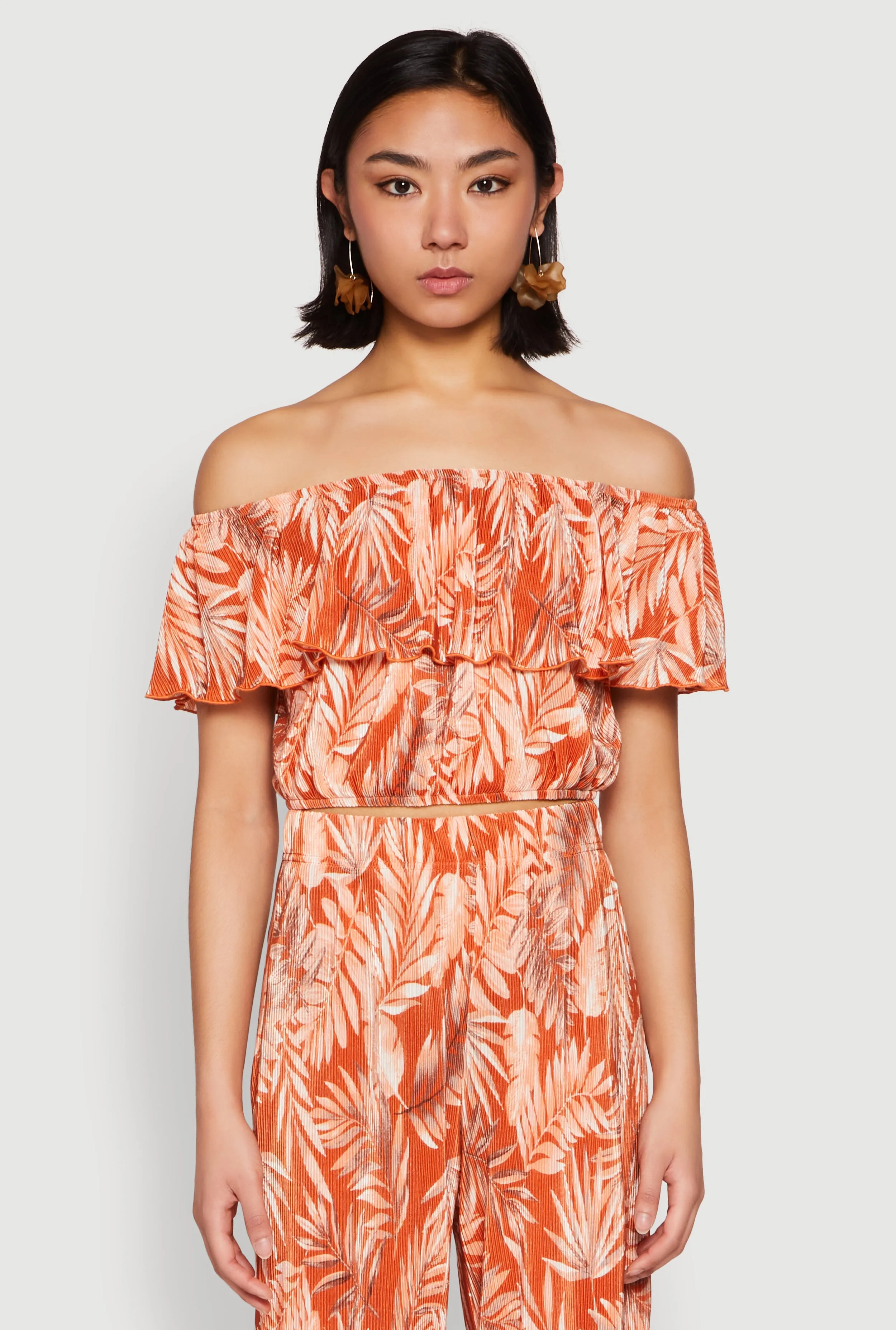 Almost Famous Tropical Print Off the Shoulder Top sold by Rainbow