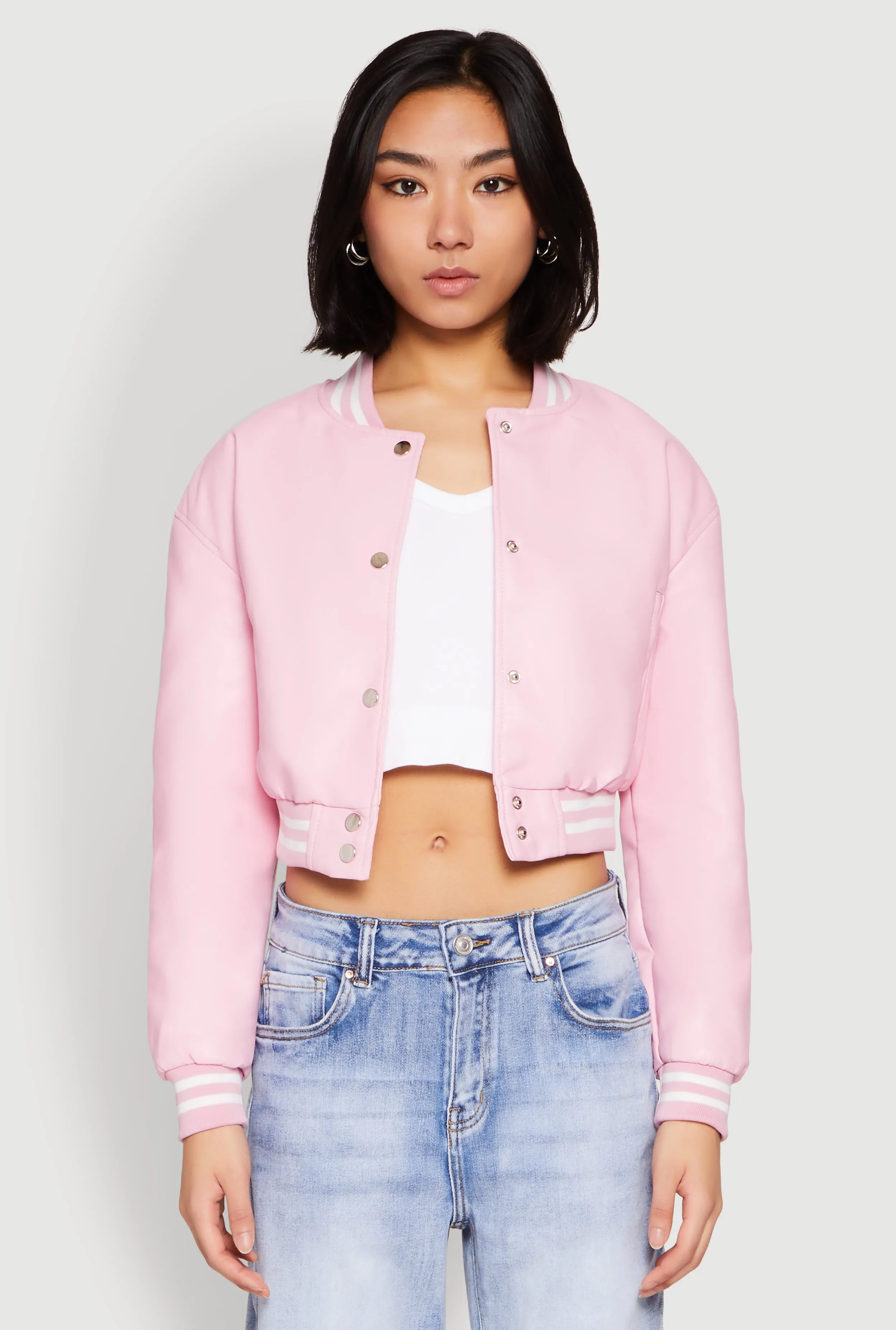 Daisy Faux Leather Cropped Bomber Jacket sold by Rainbow product image thumbnail 2