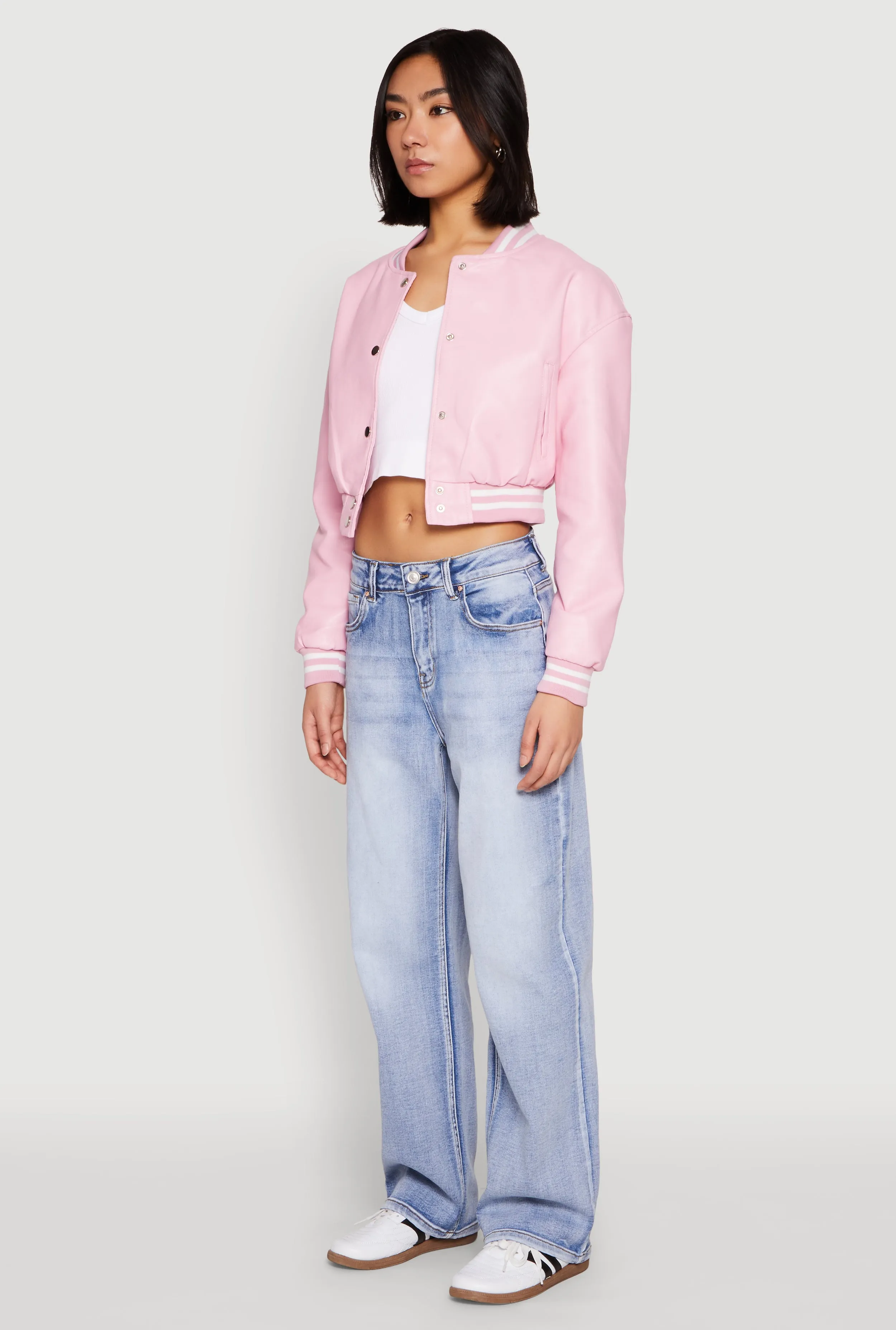 Daisy Faux Leather Cropped Bomber Jacket sold by Rainbow product image thumbnail 5