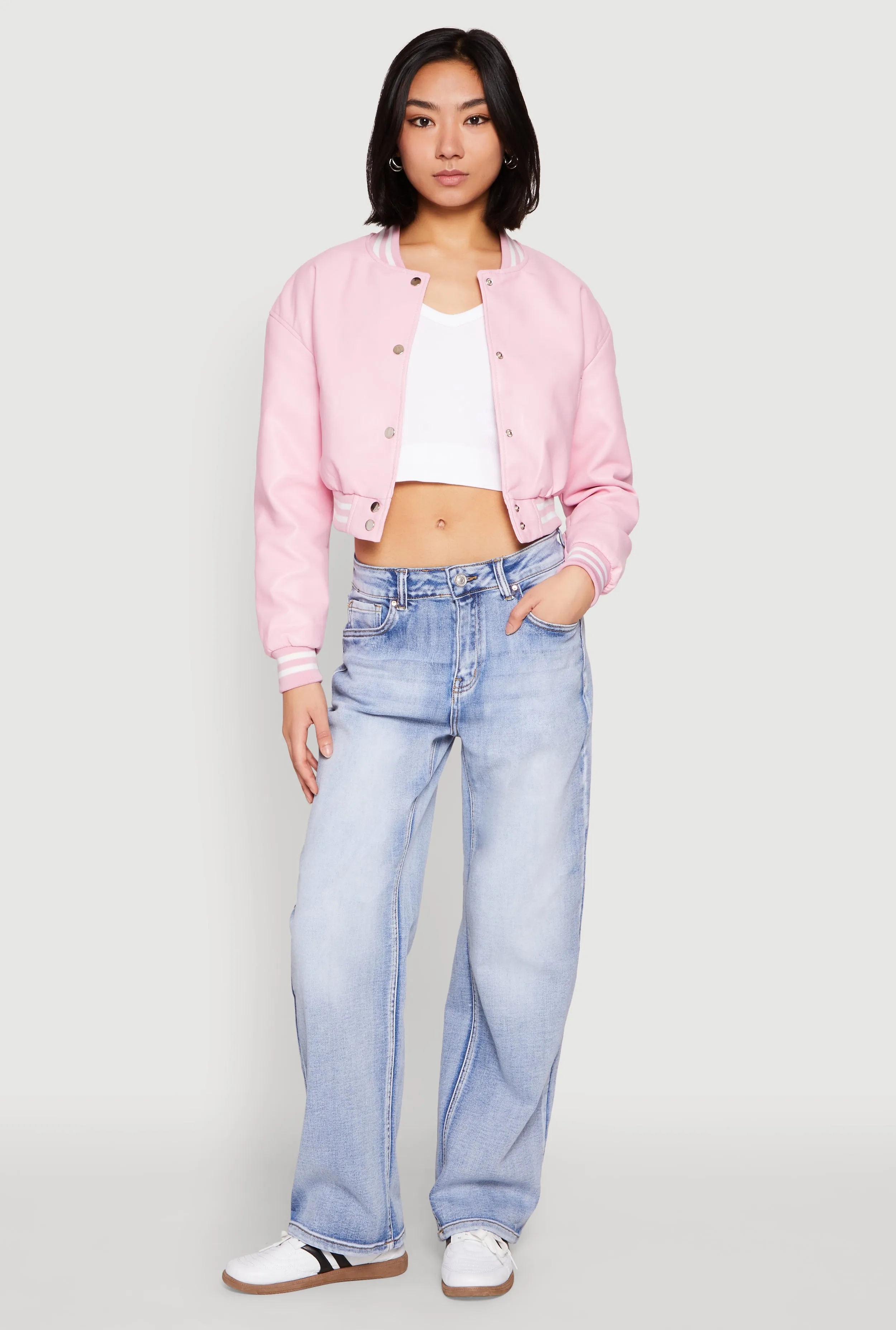 Daisy Faux Leather Cropped Bomber Jacket sold by Rainbow product image thumbnail 3