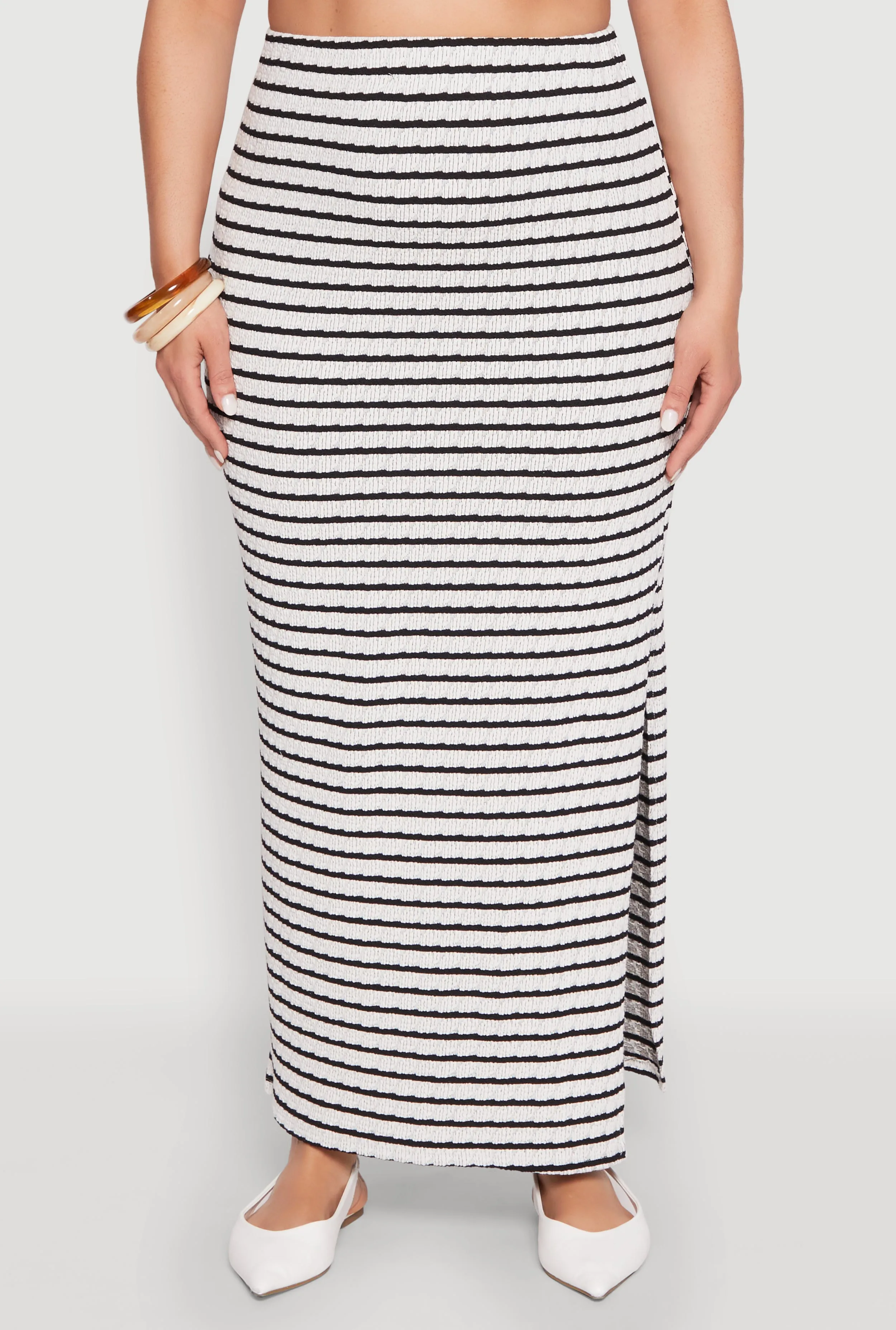 Plus Size Textured Knit Striped Side Slit Skirt sold by Rainbow product image thumbnail 3