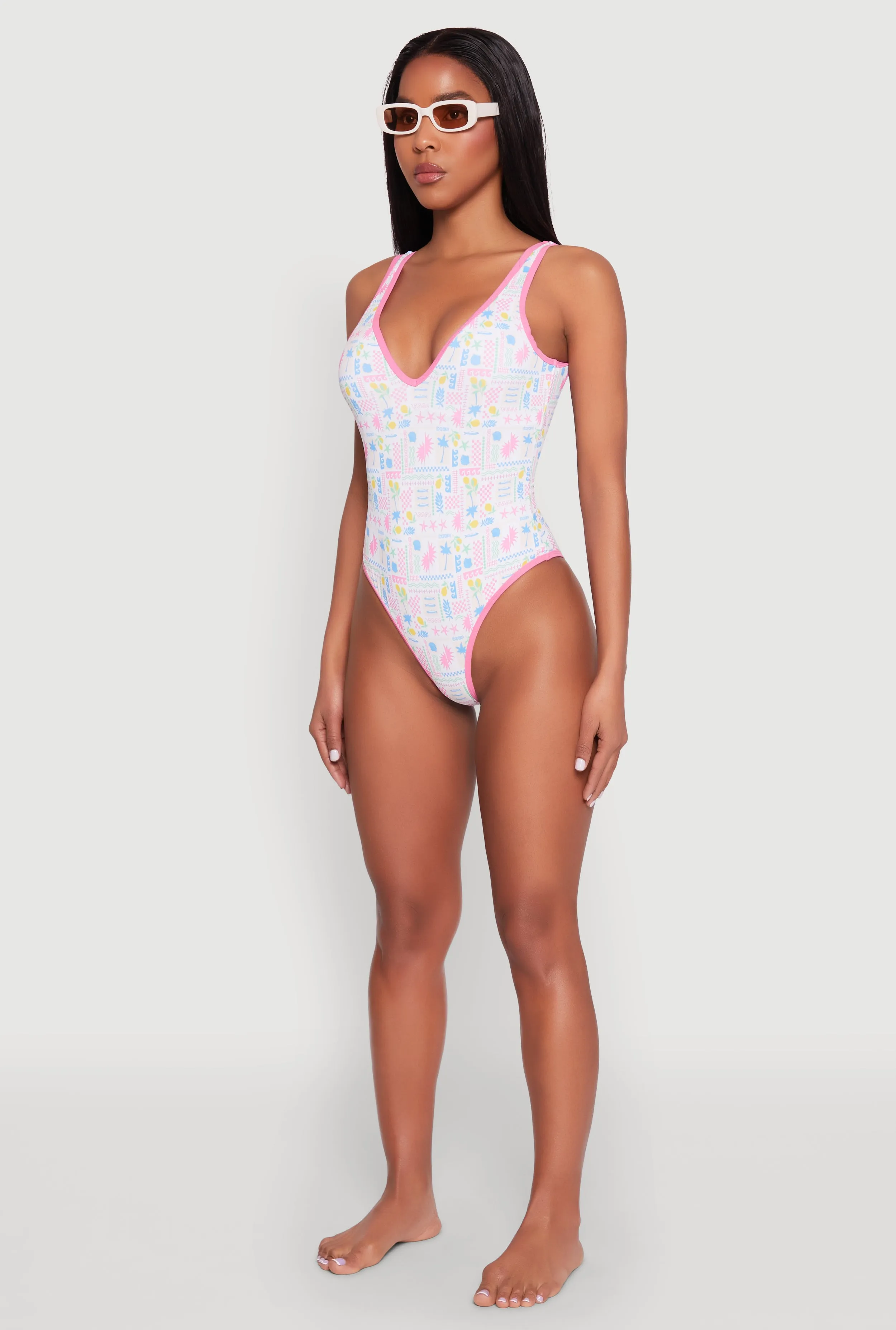 Tropical Geometric Patterned One Piece Swimsuit sold by Rainbow product image thumbnail 5