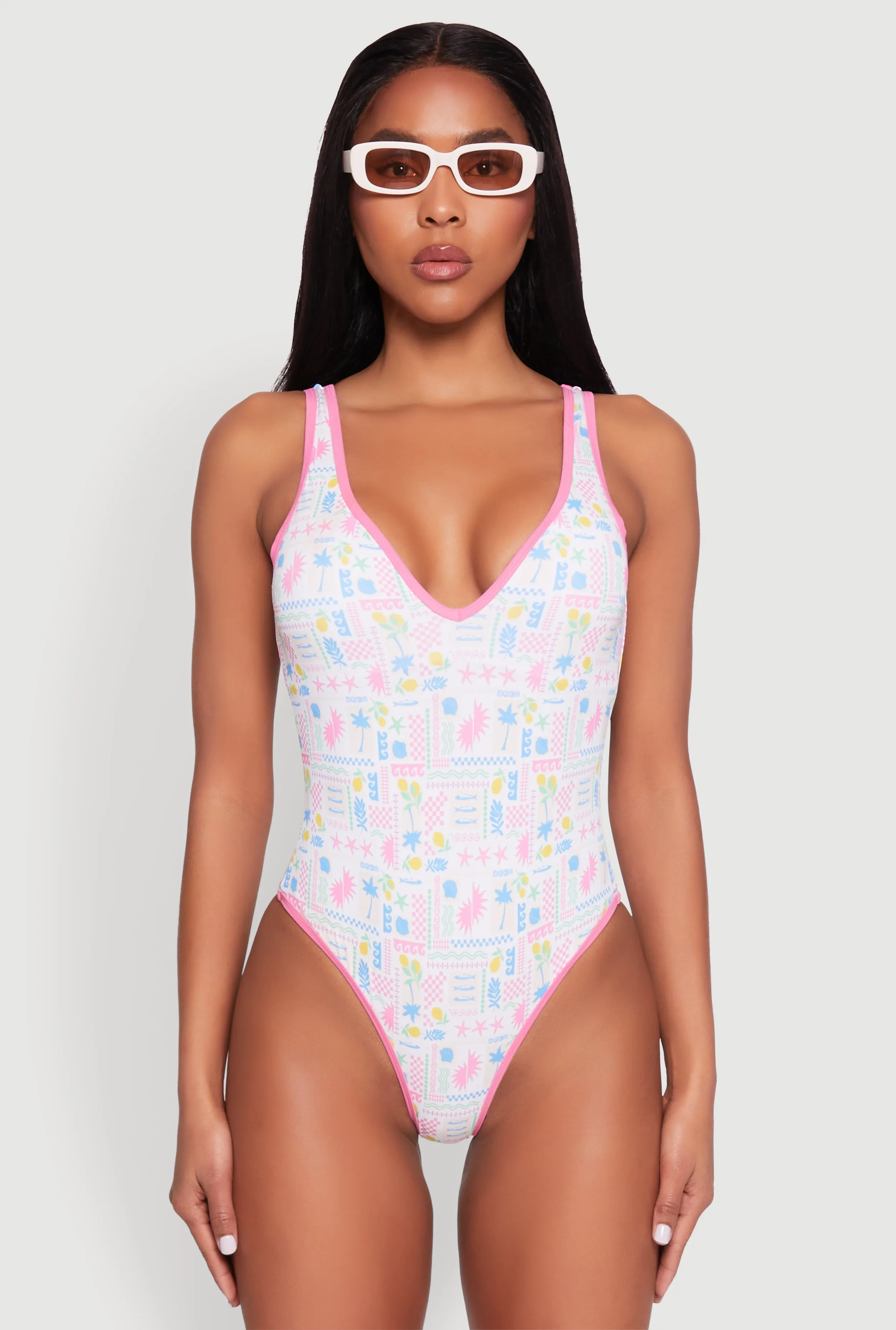 Tropical Geometric Patterned One Piece Swimsuit sold by Rainbow product image thumbnail 2